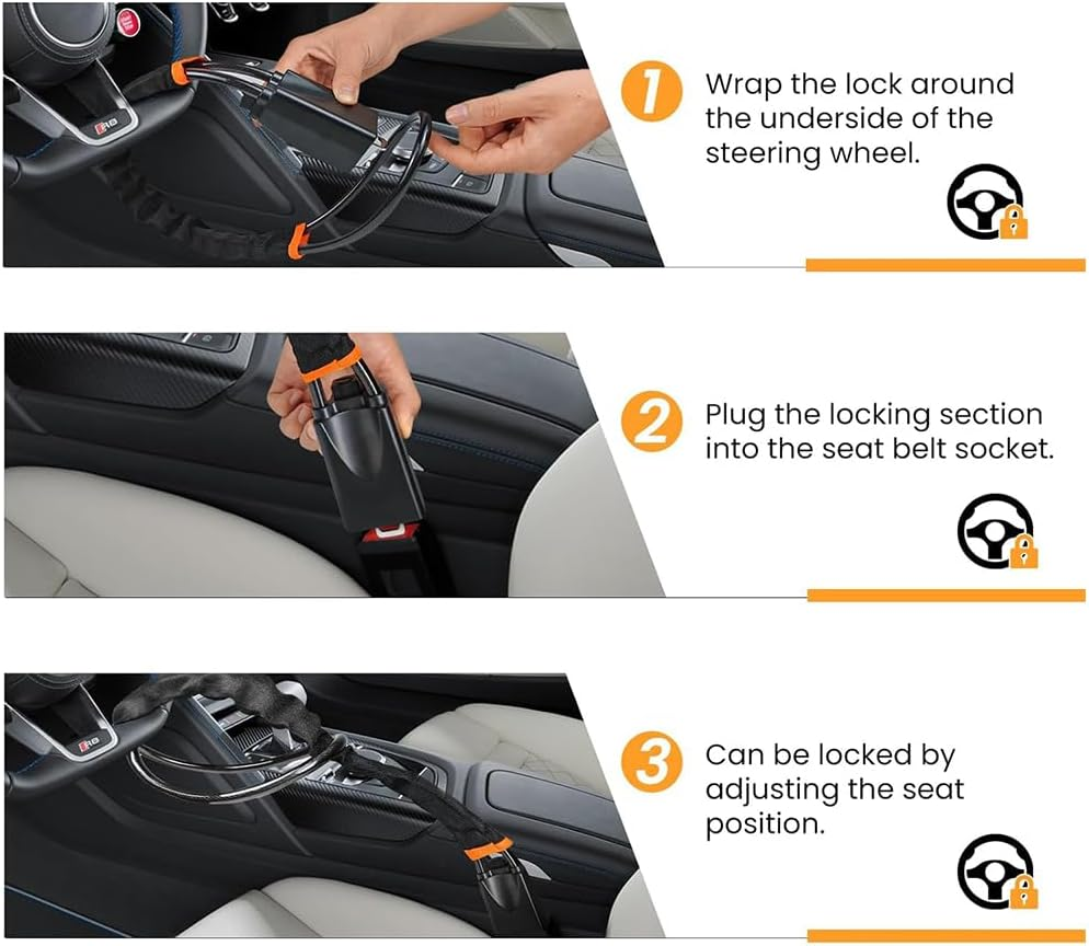 QOOWFEANIG Anti-Theft Car Seat Belt Lock,Heavy Duty Metal anti Theft Car Device Seat Belt Chain Lock with 3 Keys (Black) - Yellow image number 2