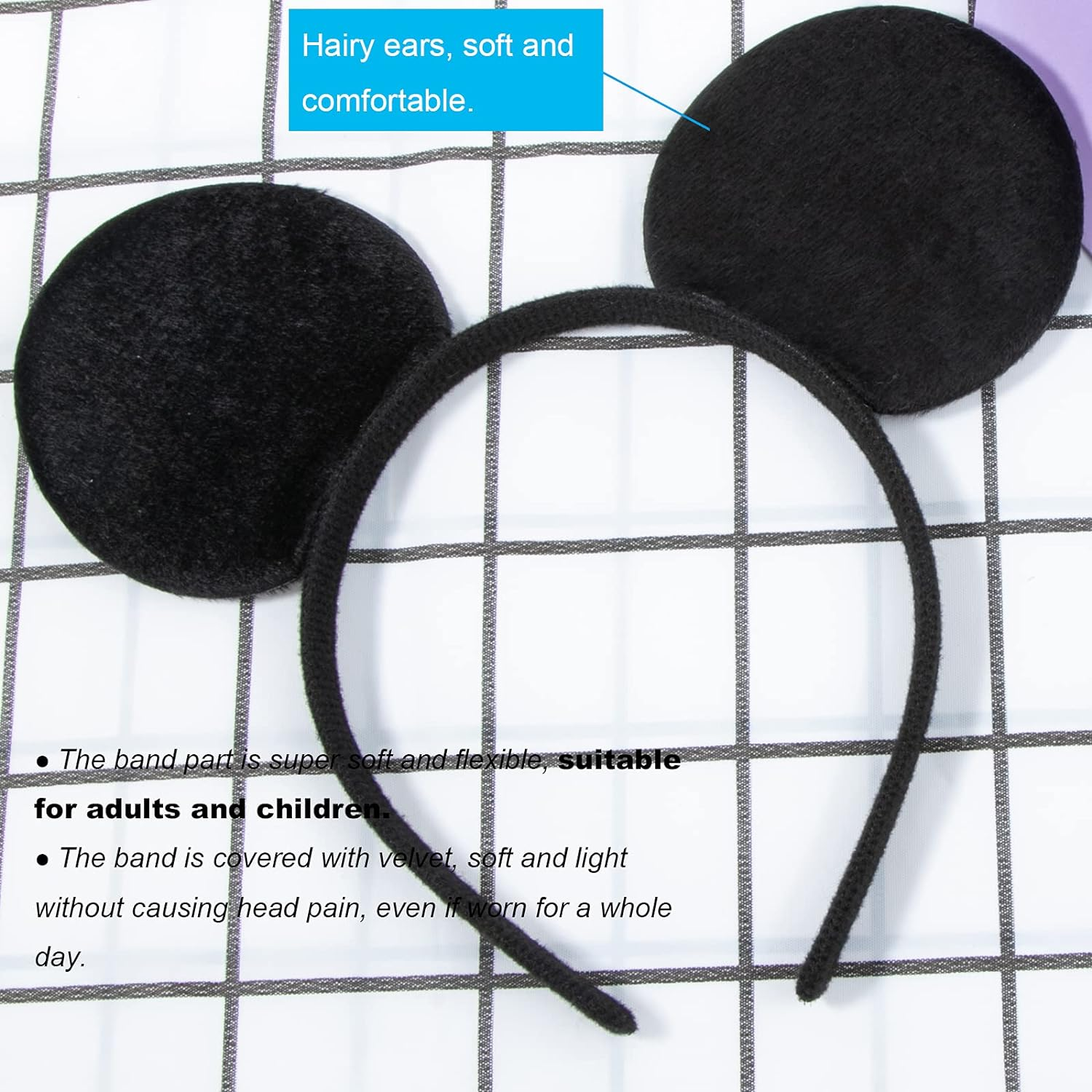 Chuangqi Mouse Ears Headband, Solid Black (Set of 12) image number 1
