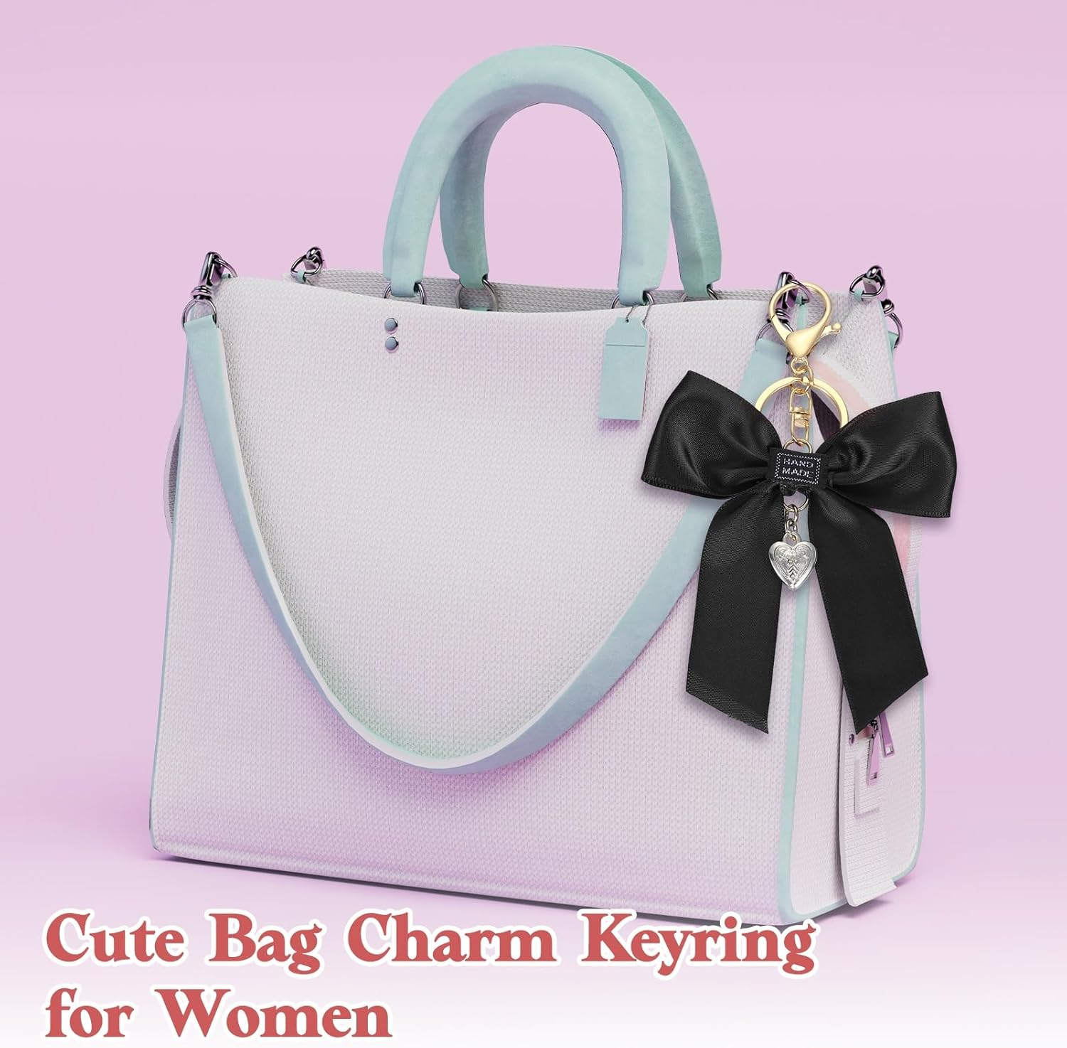 Uxcell 2Pcs Bow Knot Keychain, Cute Bag Charm Keyring, Bow Accessories for Women Purse, Backpack, Car Key, Phone Decoration (Black and Green) image number 1