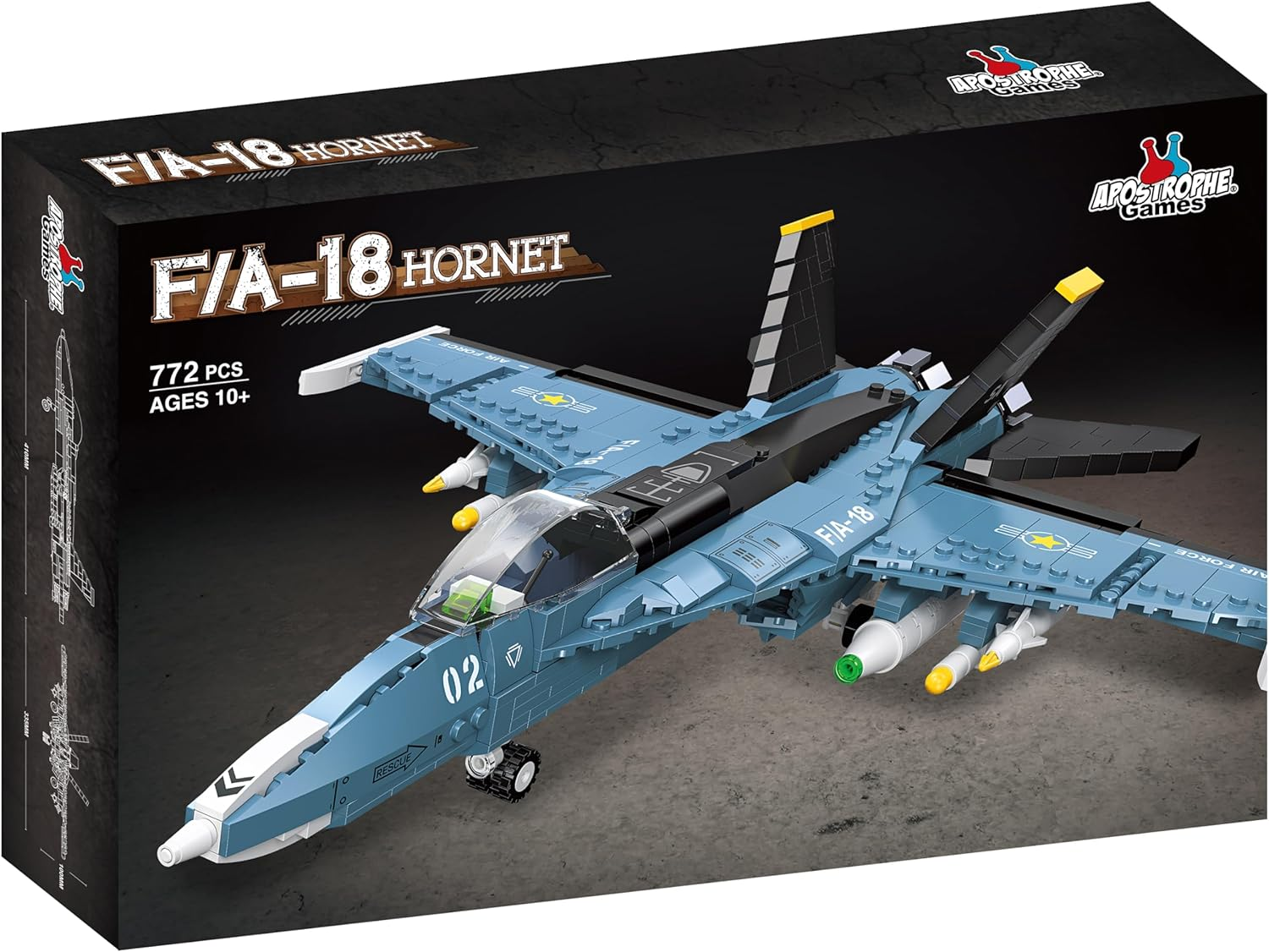 Apostrophe Games F/A-18 Hornet Fighter Jet Building Block Set - 772 Pcs - Air Force Jet Building Block Plane Toy for Kids Older than 10 and Adults &ndash; Compatible with All Building Bricks
