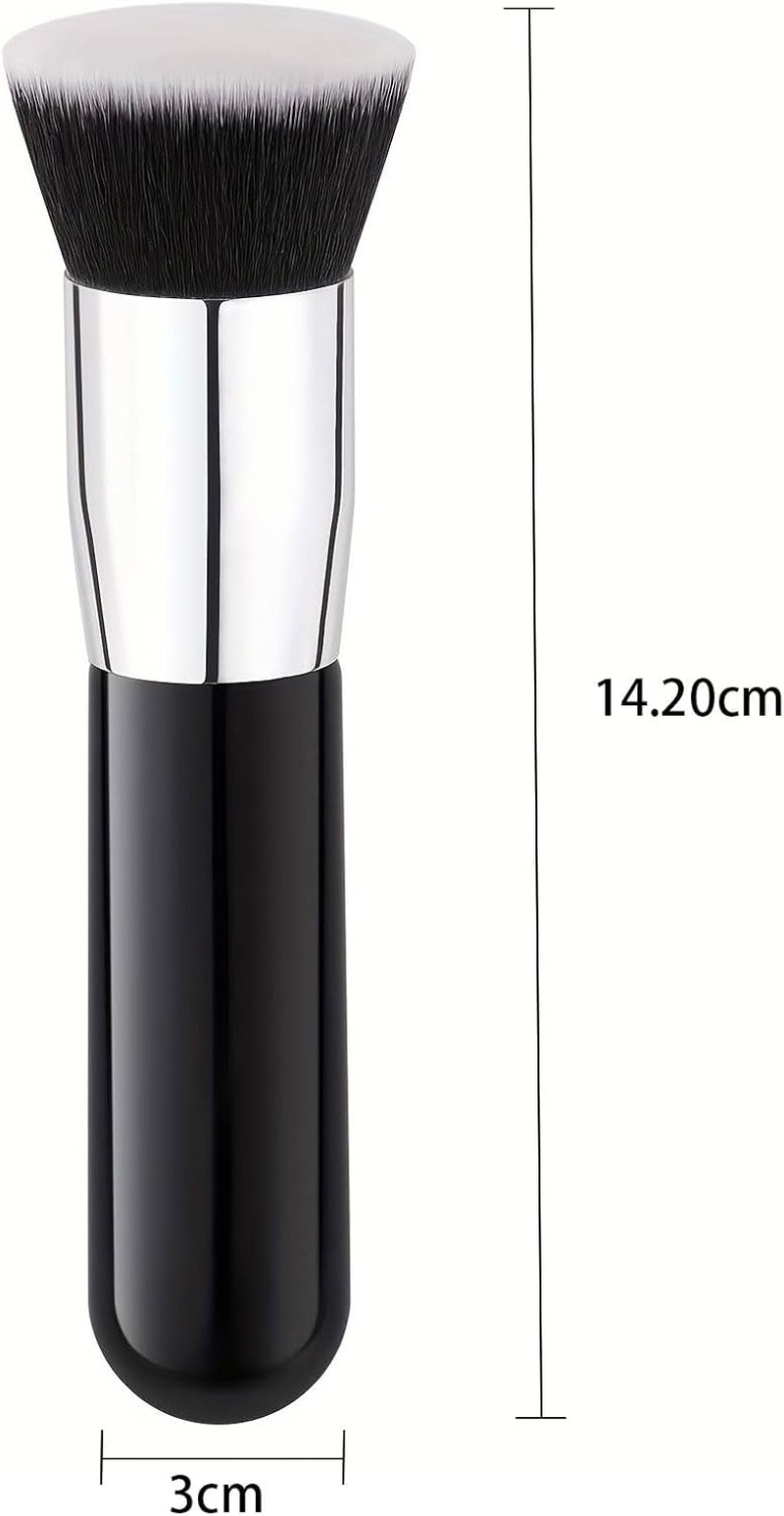 RIBHNXHI Flat Top Kabuki Foundation Brush for Liquid Makeup Professional Grade Large Face Brush for Buffing and Blending Mineral Powder Cosmetics Black image number 3