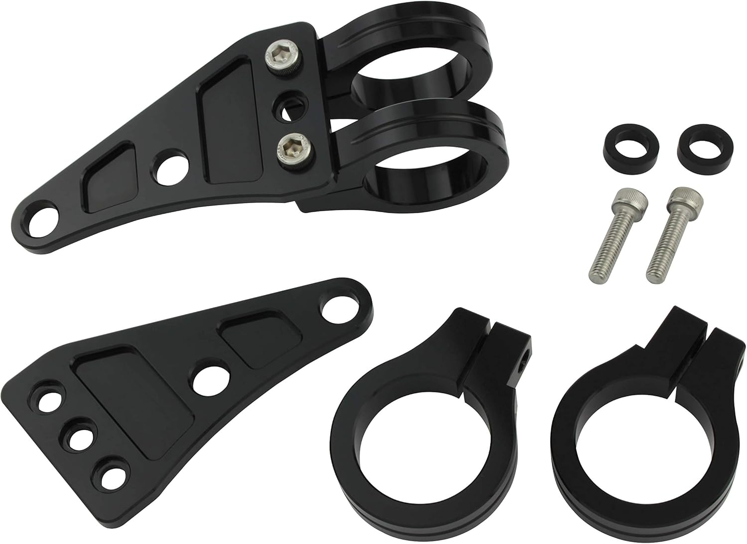 POSH 010148-06 Motorcycle Accessories Machine Headlight Stay, 2 Circle Clamp Type, Fork Diameter 1.4 Inches (35 Mm), Black