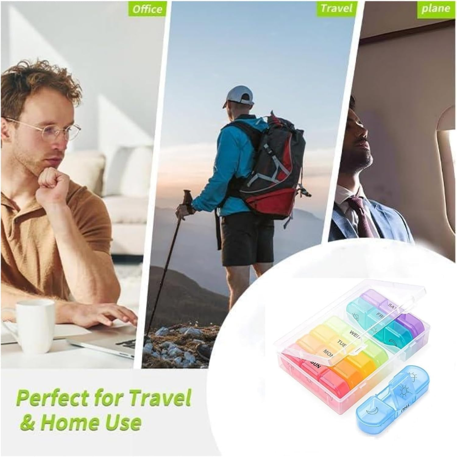 Weekly Pill Organizer 3 Times a Day, Large 7 Day Pill Box with Separate Container, Portable Pill Case for Medication, Vitamins, Fish Oil and Supplements (Transparent) - Grey Black image number 6