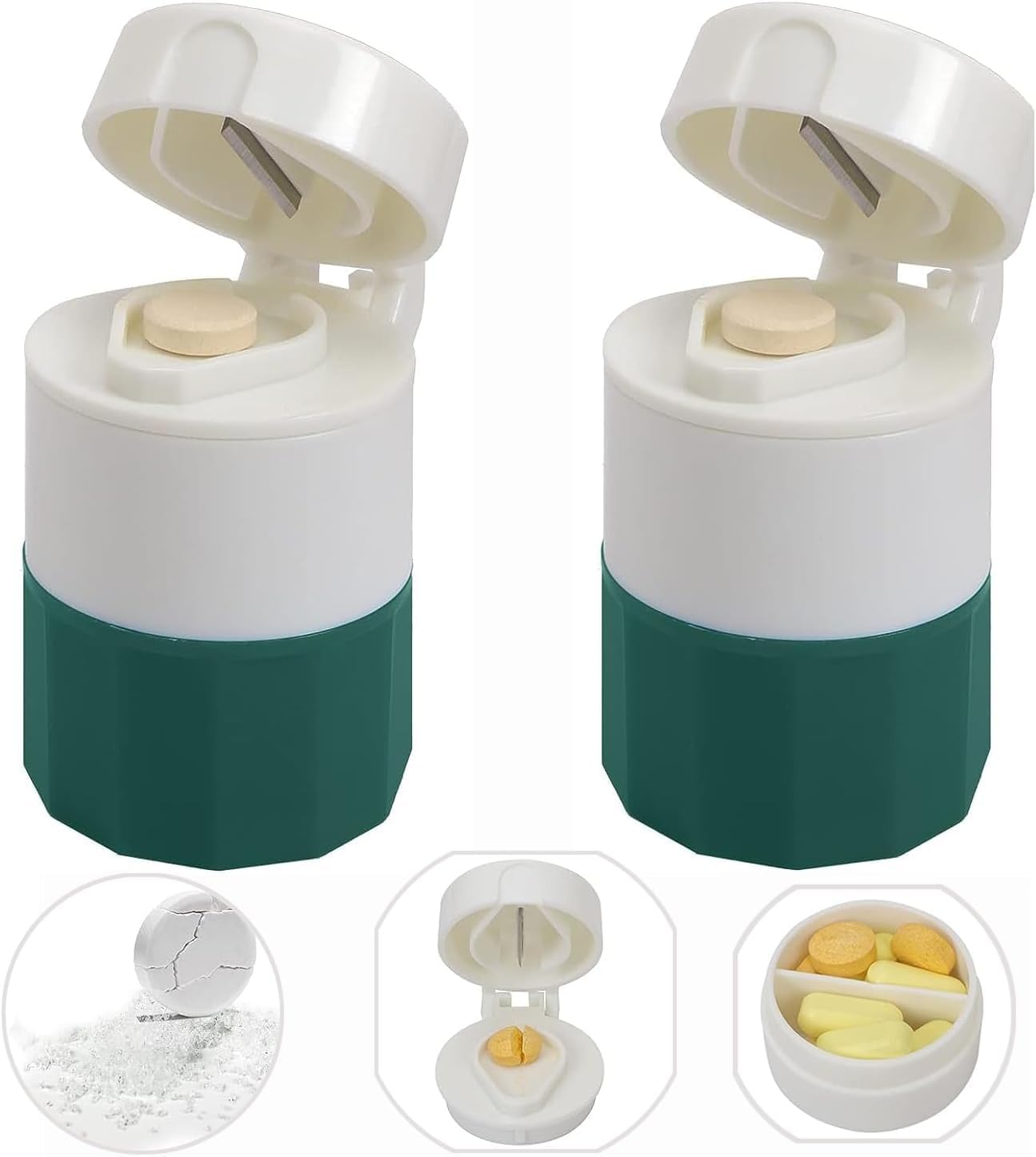 Pill Cutter,Pill Crusher Splitter Grinder,[3 in 1] Multifunction Pill Splitter for Purse Pocket to Crushes Pills, Vitamins, Tablets, Supplements-Green 2 PCS image number 5