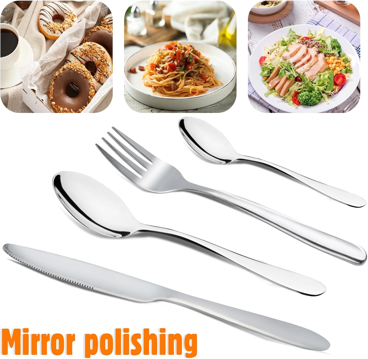 RETON 24 Piece Silverware Set, Stainless Steel Flatware Set Include Knife Fork Spoon Set, Mirror Polished Cutlery Set Service for 6, Tableware Utensil Set for Home Party Restaurant (Sliver) image number 4