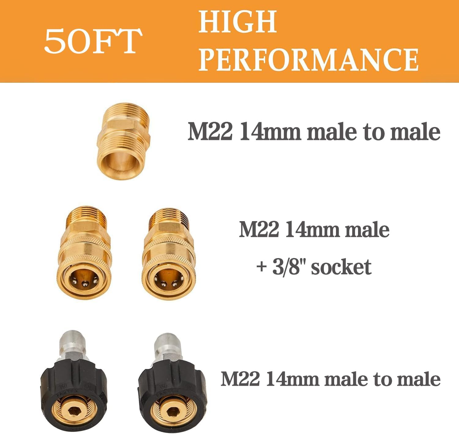 Pressure Washer Hose 50FT X 1/4" - Universal Replacement with Quick Connect Kits & M22 14Mm Fittings - 3200PSI image number 5