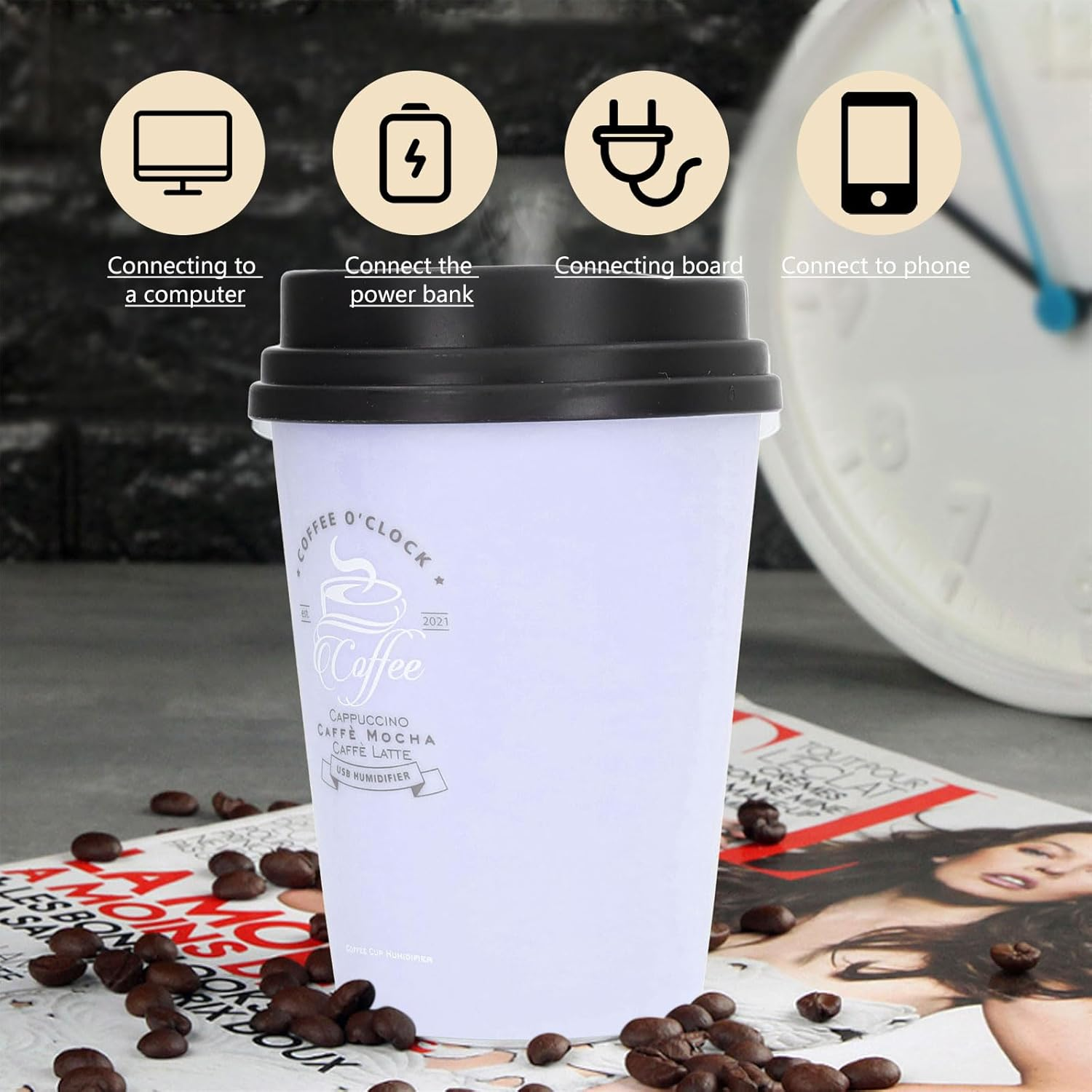 Humidifiers for Bedroom, 300Ml Cool Mist Humidifiers, USB Mini Cute Coffee Cup Humidifier, Car Humidifier, Purple Desk Humidifier, Small Humidifier, Low Noise, Auto Shut-Off for Plant, Office(Purple) image number 1