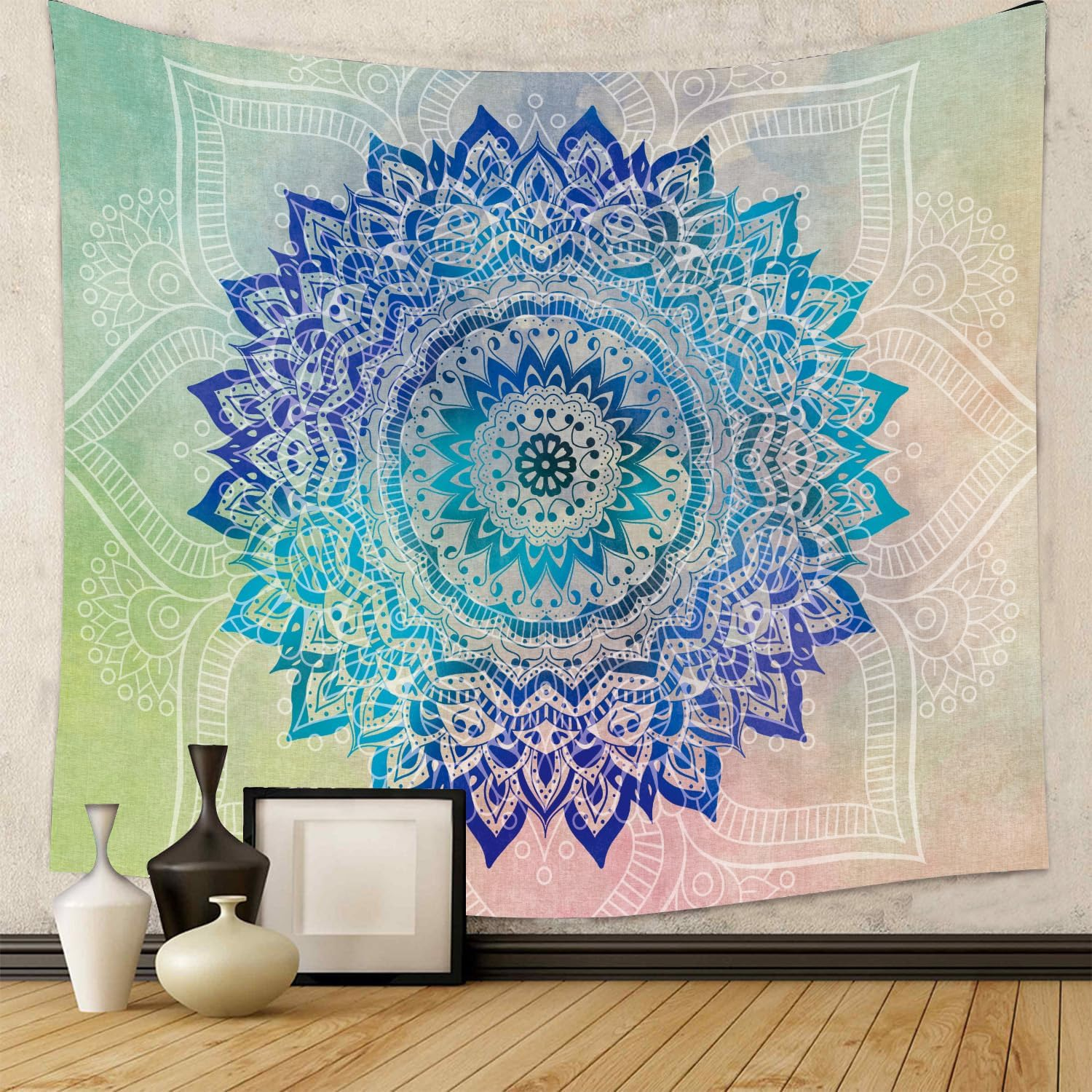 Steadyink&reg; &ndash; Galaxy Mandala Tapestry &ndash; 200X150Cm Blue & White Boho Wall Hanging for Bedroom, Living Room, Meditation &ndash; Abstract Art Fabric Decor image number 2
