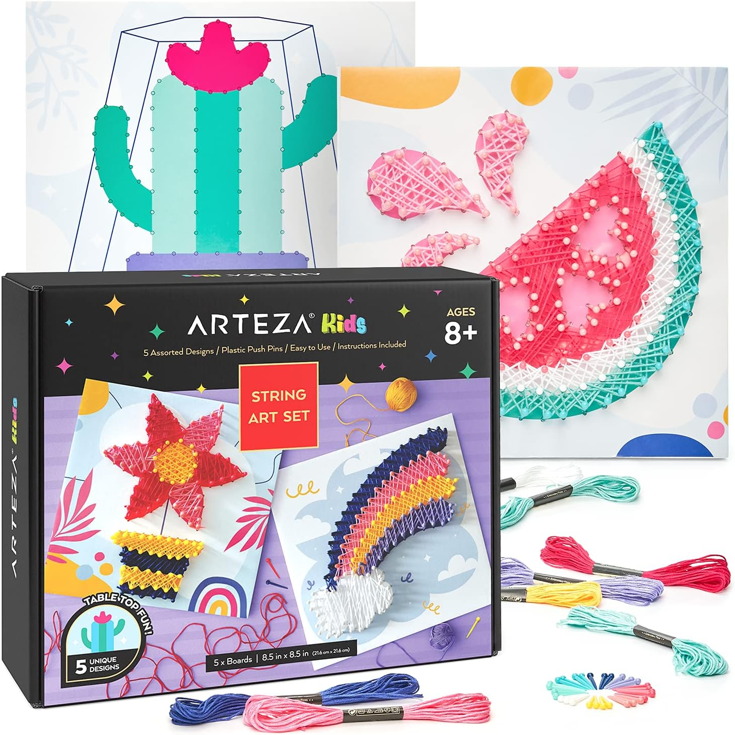 Arteza Kids String Art Kit, Set of 5 Animal Designs, Plastic Pushpins, Art Supplies for Kids Craft Projects and Free Time Activities image number 4