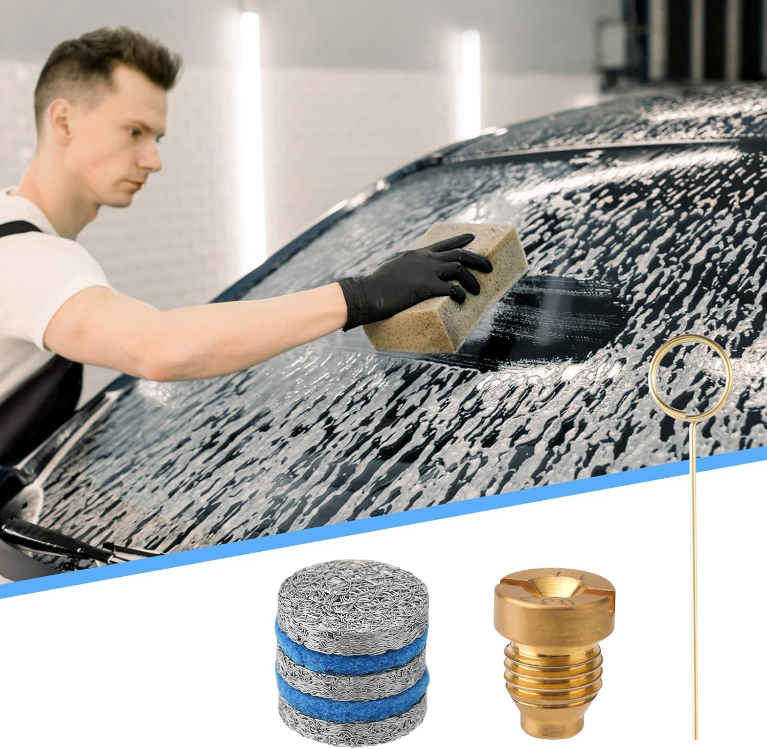 0.04In Foam Cannon Orifice Nozzle Tips, 3000 PSI Foam Cannon Nozzle Replacement Universal Thread Foam Cannon Nozzle with 3 Foam Maker Mesh Cleaning Needle and 2 Cotton Pads for Snow Foam Lance Parts image number 2