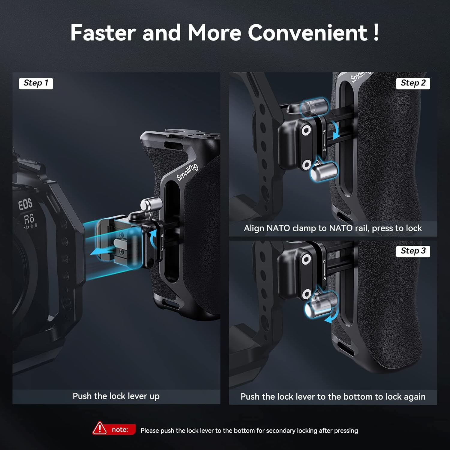 Smallrig Snap-On NATO Side Handle, Quick Lock Design, Up/Down Adjustable, Built-In Cold Shoe Mount, 1/4''-20 Thread Hole, Wrist Strap Hole - 4017 image number 1