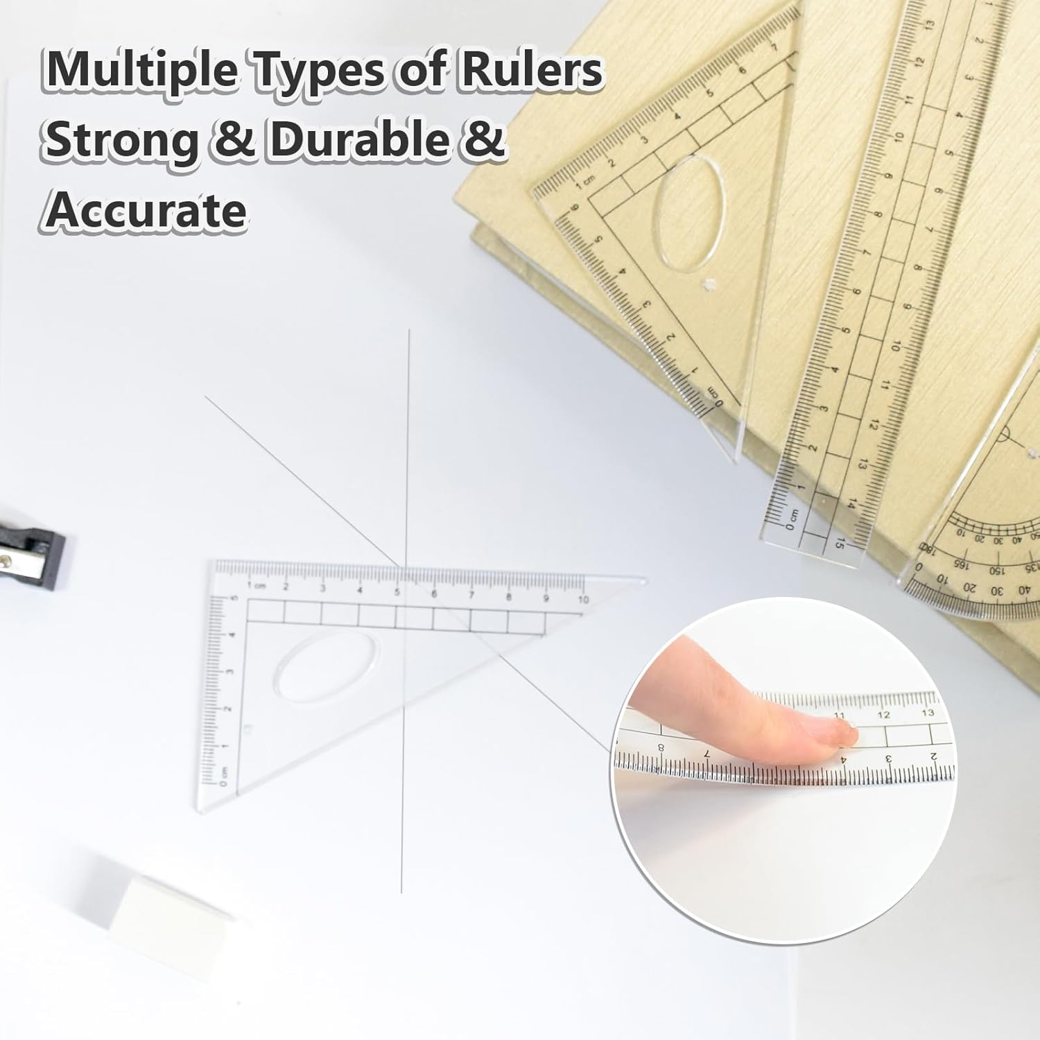 SAYEEC Geometry Set, 10 Pcs Math Protractor Compasses Kit with Ruler, Triangles, Eraser, Sharpener, Lead Refills, Pencil, Storage Box, Drafting Drawing Tools for Architects Engineers Artists Students image number 1