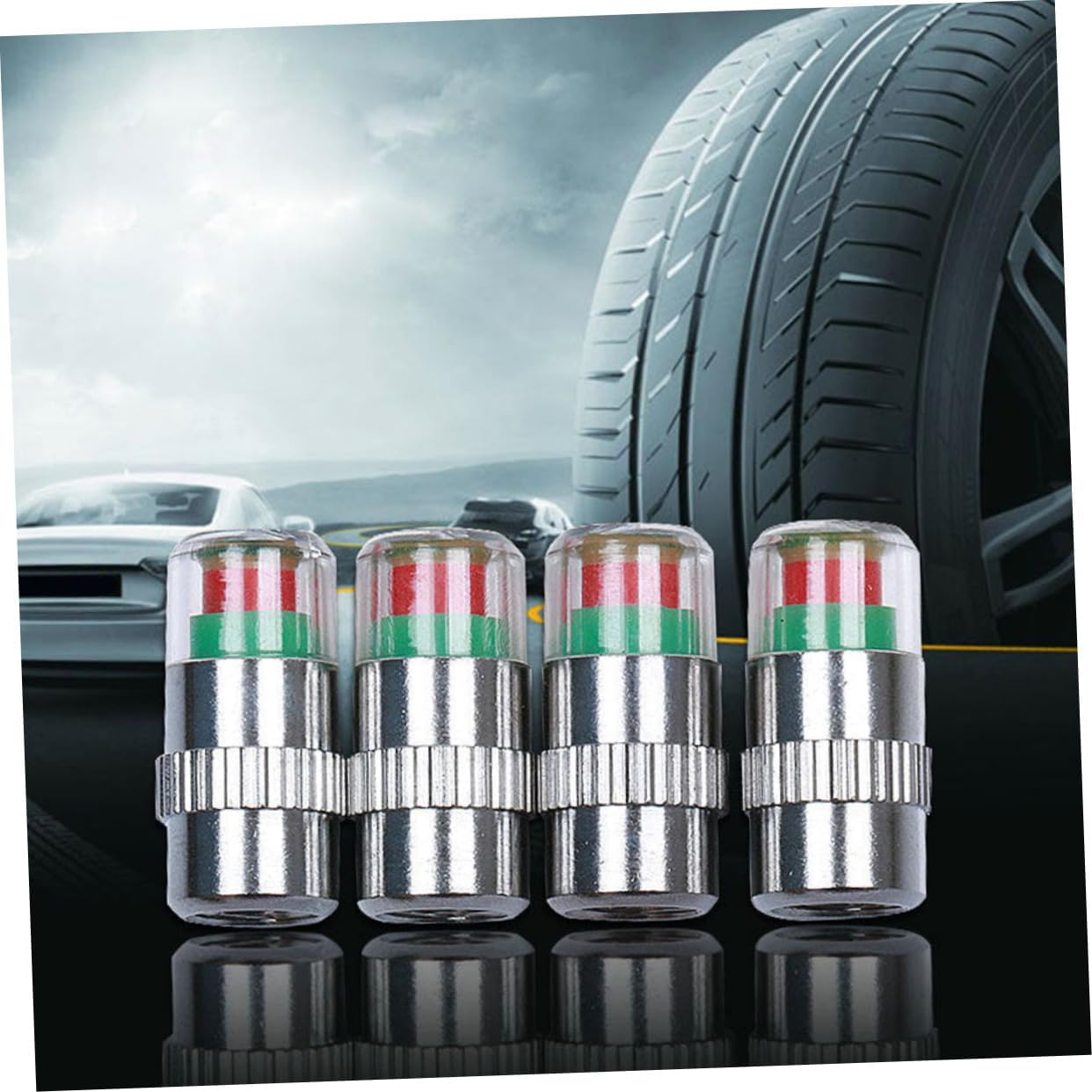 MUCKLILY 4Pcs Car Auto Tire Monitor Dust Pressure Indicator Sensor Eyes Alert for Automotive Tyres Wheels Tyre Valve Caps for Tpms Pressure Monitoring System image number 3