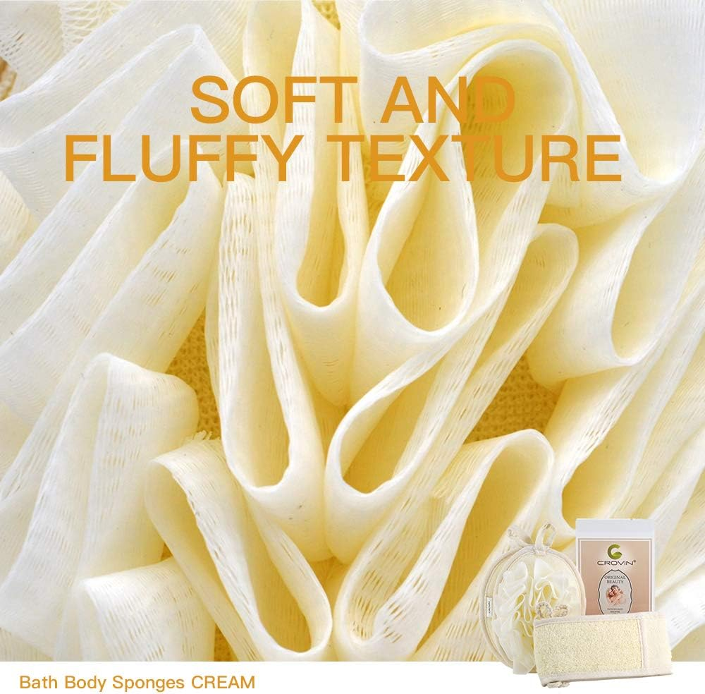 CROVIN Loofah Back Body Scrubber + Mesh Pouf PE Sponge for Bath and Shower - Gift for Women and Men - Deep Clean and Invigorate Your Skin （Pack of 3) image number 3