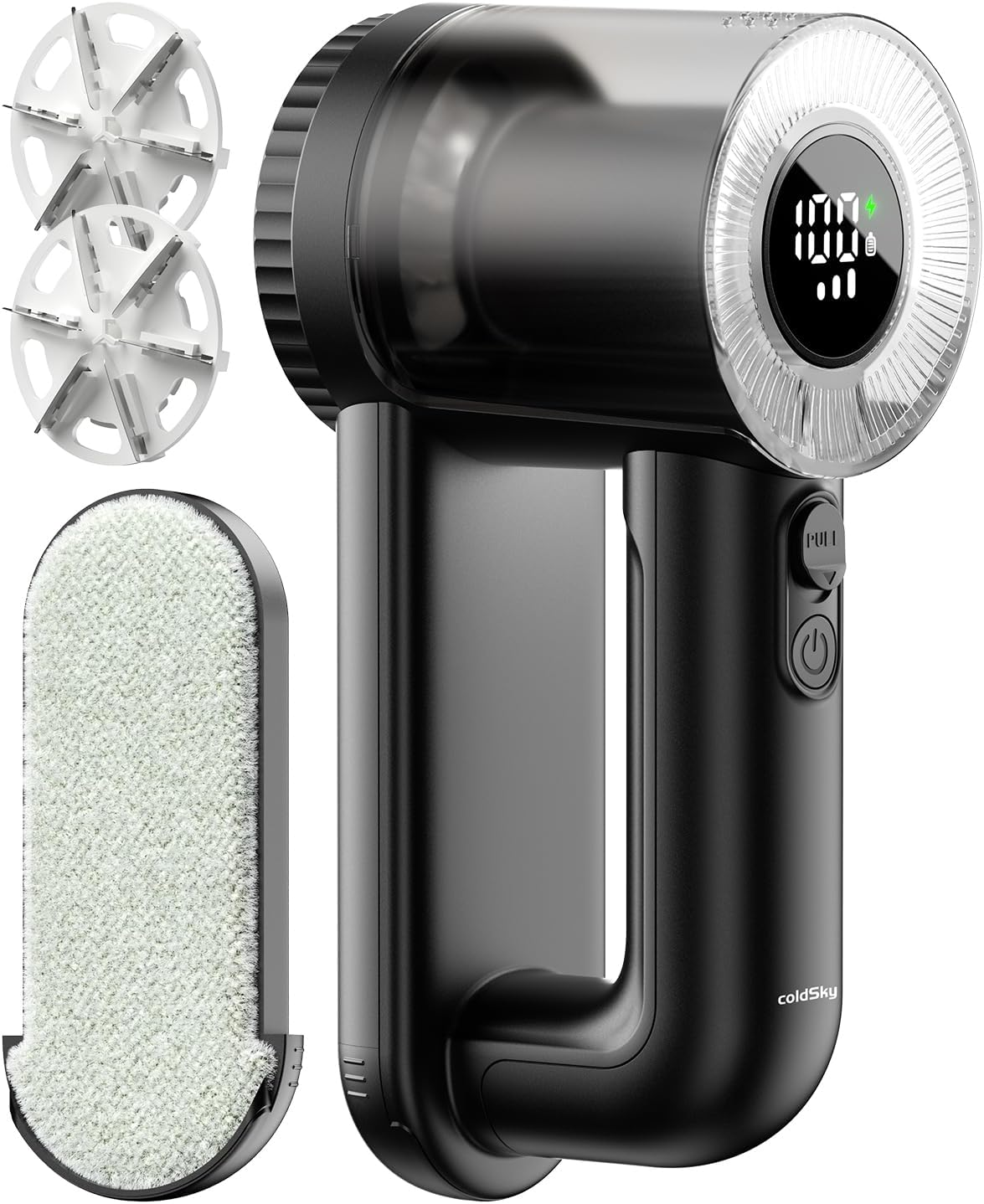 Coldsky Electric Fabric Shaver & Lint Remover, Rechargeable Portable 3-Speed LED Digital Display Sweater Defuzzer for Clothes, Sofa, Bedding - Removes Lint, Hairball, Fuzz - Black image number 2