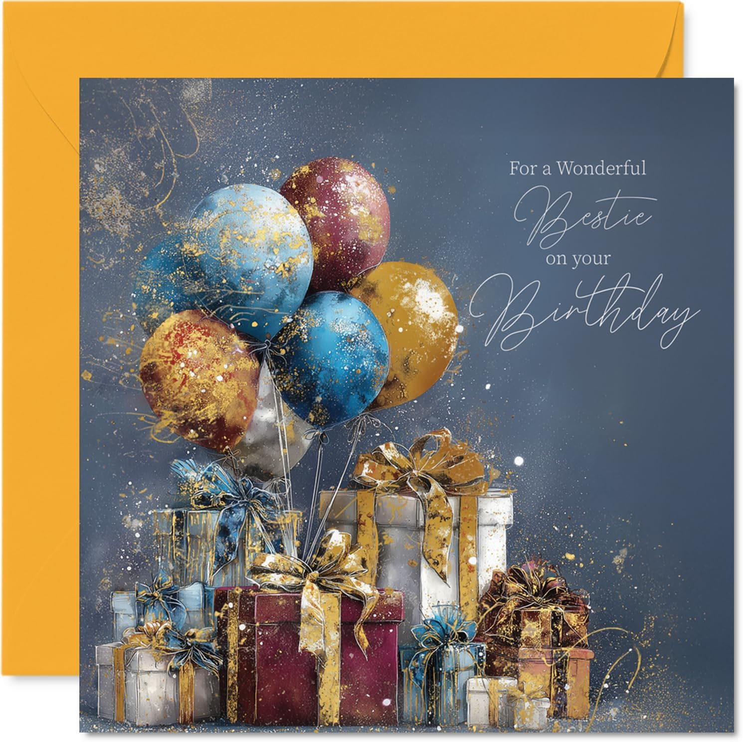 Gold Daughter in Law Birthday Card - Gold Balloons & Presents - Happy Birthday Card for Daughter in Law from Father Dad Mother Mum, 145Mm Golden Balloons & Presents Bday Greeting Cards