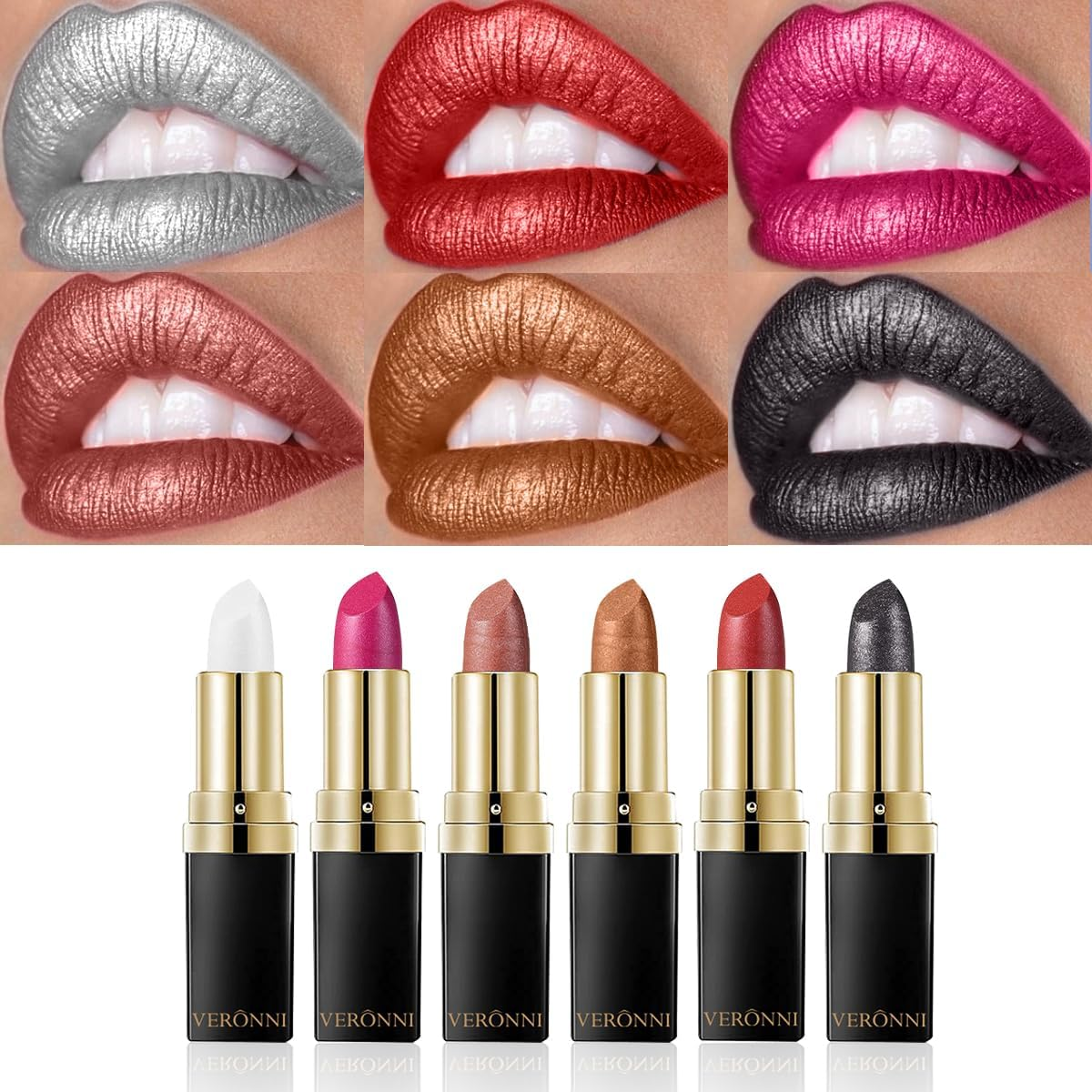 6Pcs Diamond Glitter Lipstick Set, Glitter Metallic Shimmer Lipstick 6 Colors, Non-Stick Sparkling Glitter Matte Lip Stick, Long-Lasting & Waterproof, Shiny Matte Lip Gloss for Women image number 1