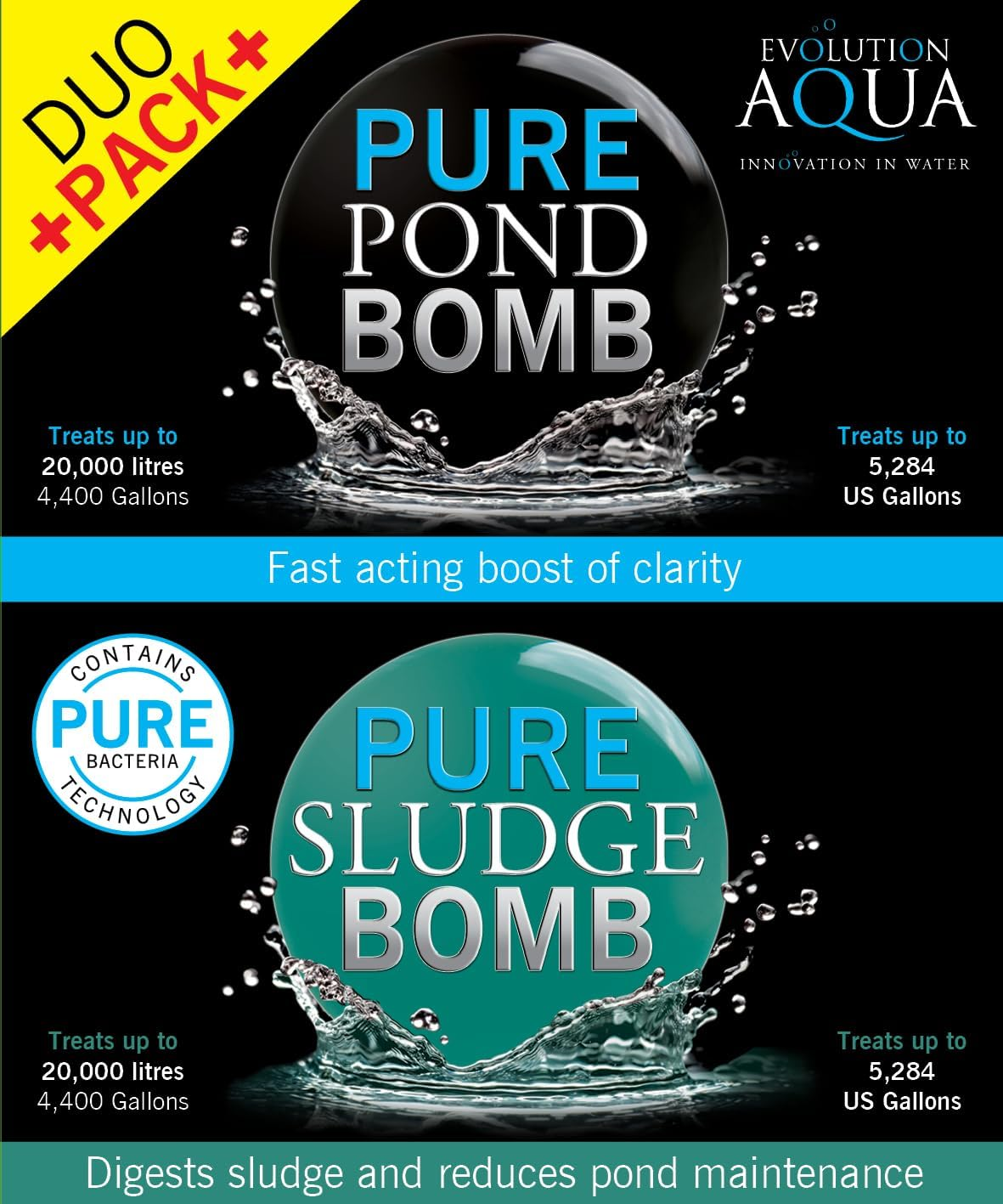 Evolution Aqua Pure Duo Pack Pond Bomb & Sludge Bomb Pond Clear Water Treatment Pond Sludge Remover - Duo Value Pack Offers Complete Natural Pond Water Treatment for Fish Ponds image number 4