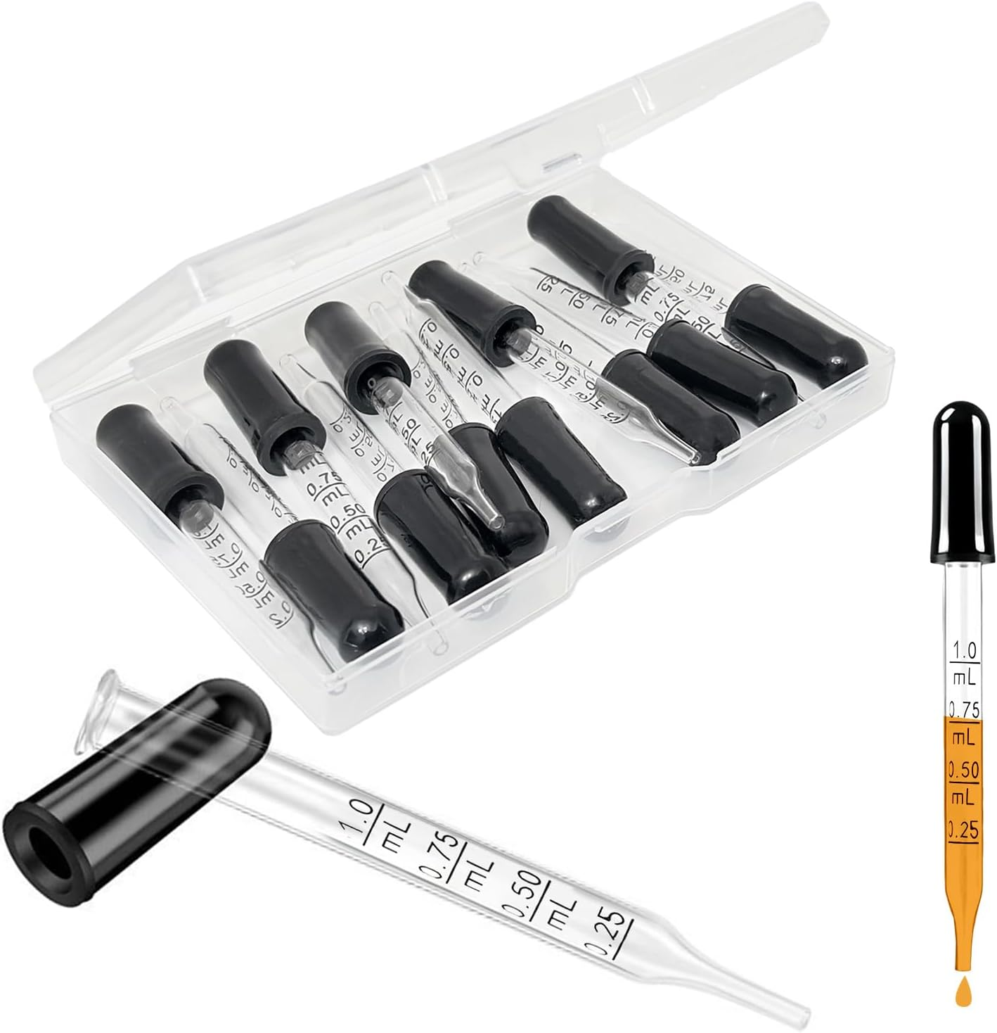 12 Pcs Glass Dropper Pipette, Straight Tip Calibrated Eye Dropper with Black Rubber Bulb 1Ml Precise Liquid Transfer Tool, Essential Oils Crafts Skincare Nutrient Liquid Laboratory Use image number 6