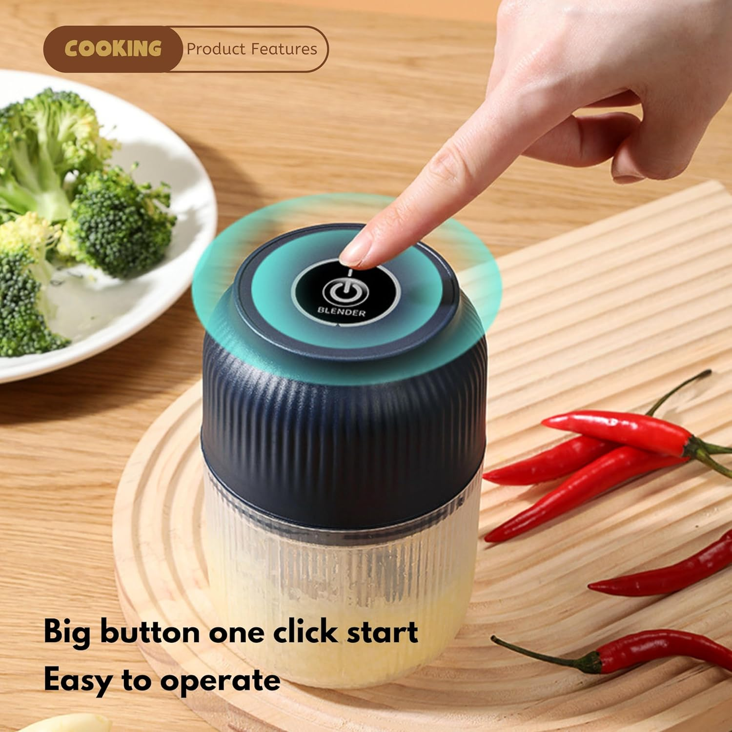 Mini Electric Garlic Beater and Chopper, 300Ml Mini 4 Blade Meat Grinder, Cordless Meat Grinder, Egg Beater. Portable, Rechargeable, for Vegetables, Peppers, Onions, Spices and Nuts (Blue, 300ML)