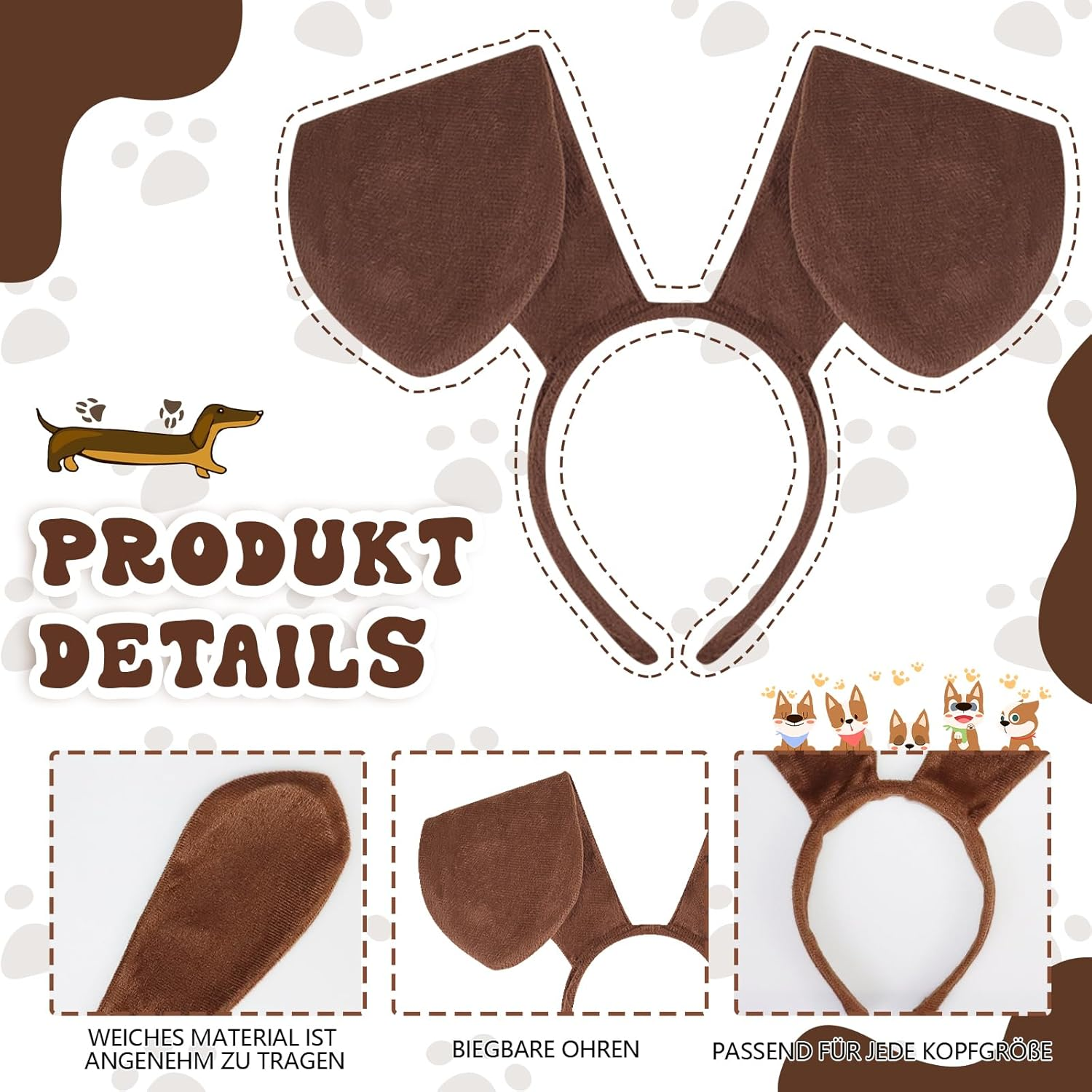 Jokureao 5 Piece Puppy Costume Set, Dog Headband Ears, Bow Tie, Tail, Paw Gloves, Animal Puppy Dog Costume Set for Adults Children Carnival World Book Day Cosplay Party image number 1