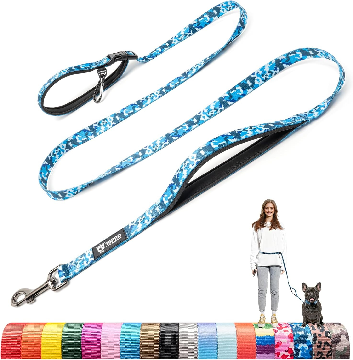 TSPRO Hands Free Dog Leash for Medium to Large Dogs, Adjustable Durable Leash with Comfortable Safety Padded Handle, Heavy Duty Metal Clasp for Walking, Running, Training (Tactical Green)