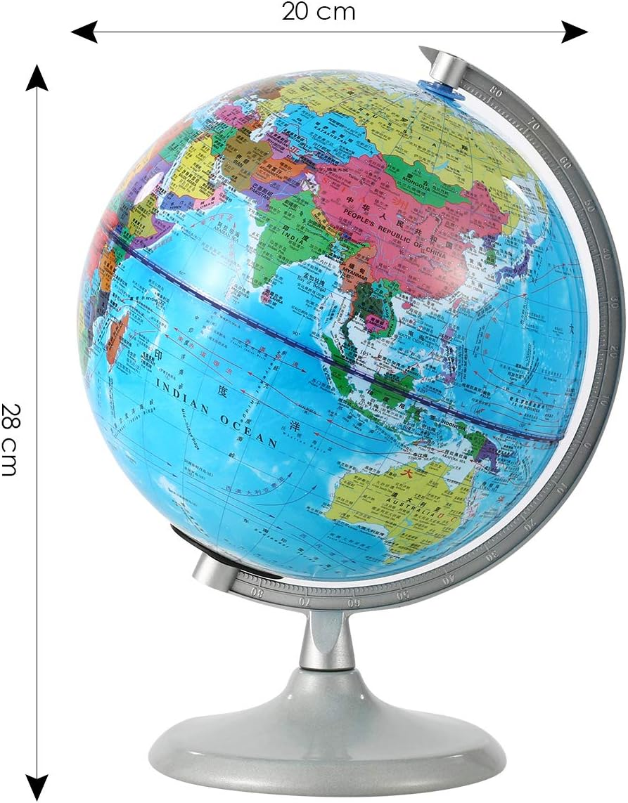 Sh-Ruidu 20Cm World Globe with Night Light, Standing Educational Geographic Globe with Boundaries City Locations(Chinese-English) image number 2
