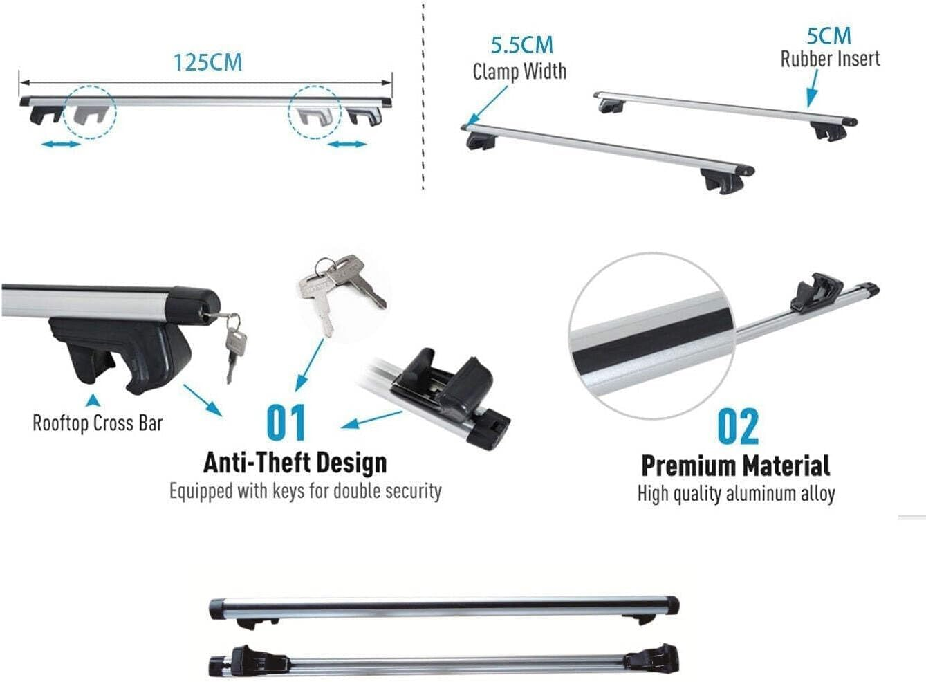 Elora Car Roof Rack Cross Bars Luggage Carrier Vehicle Lockable Adjustable 125Cm image number 6