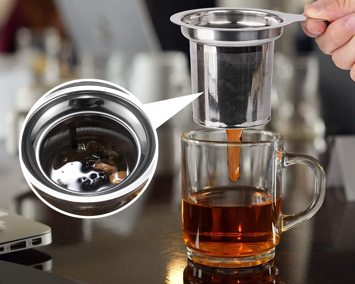 Premium Stainless Steel Universal Tea Strainer,Stainless Steel Fine Mesh Tea Infuser & Coffee Filter Strainer - Reusable, Easy Clean Brew Basket for Loose Leaf Tea and Ground Coffee image number 4