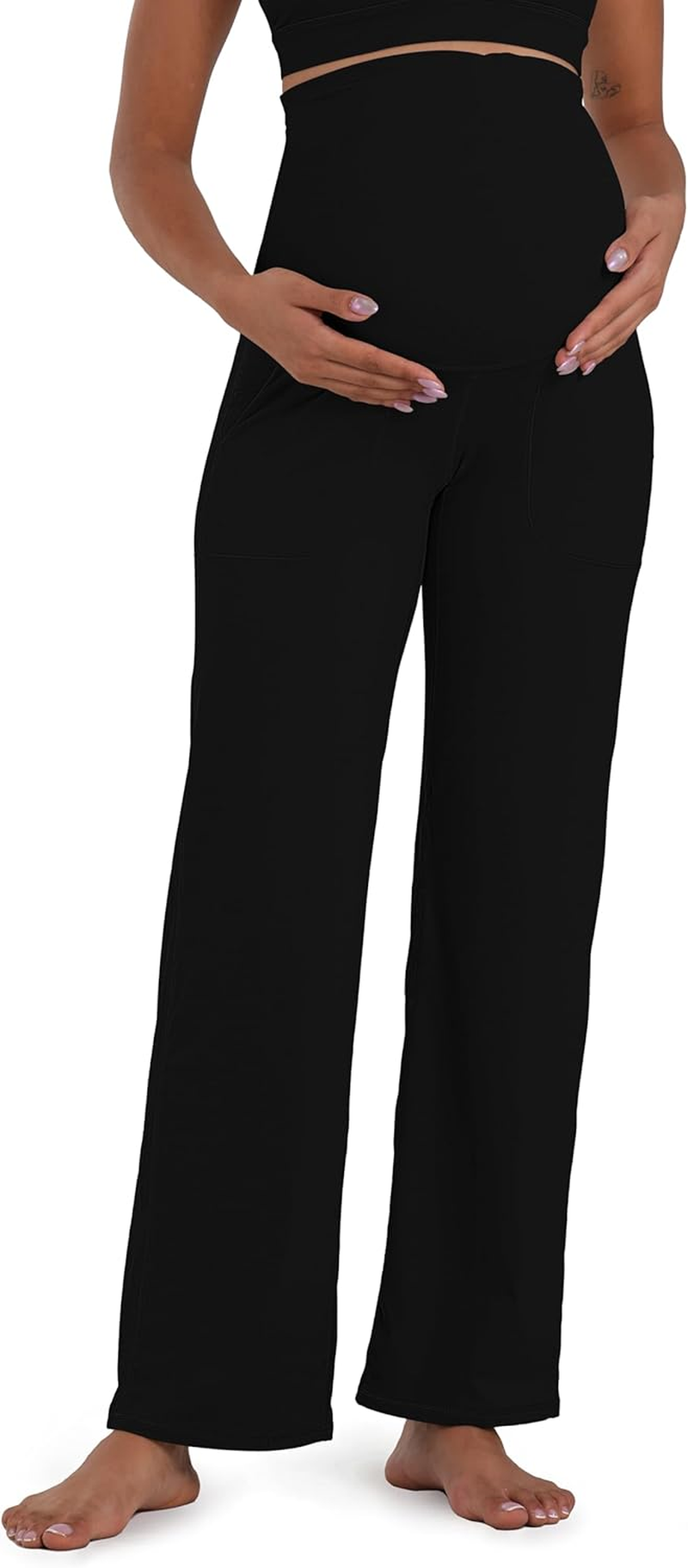 Sunvalix Maternity Wide Leg Pants with Pockets, Cozy over Belly Yoga Pants for Workouts, Lounge & Everyday Wear image number 2