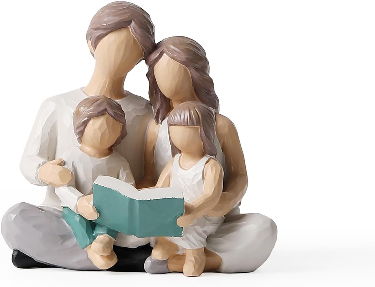 OTANG Family of 4 Reading Book Figurines, Hand-Painted Figures Gifts for Parents or Daughter and Son, Family Sculpture for Shelf Decor Desktop Home Bedroom Living Room Decoration image number 2
