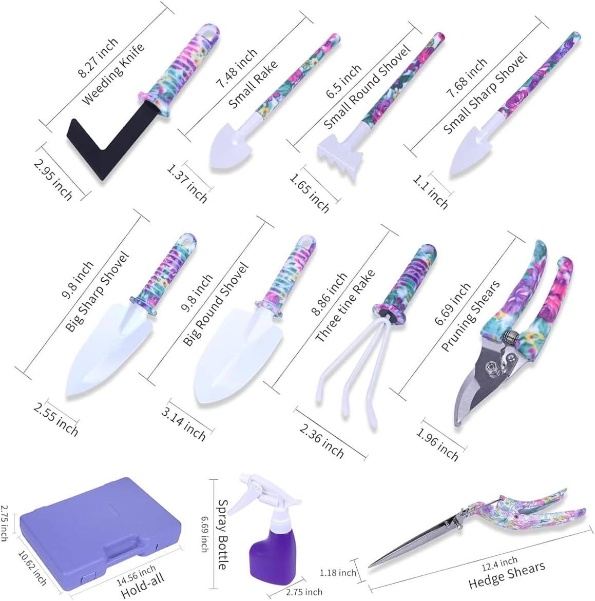 AIMALL 10PC Garden Tool Kit - Shovel, Rake, and Planting Tools Set with Ergonomic Purple Handles for Gardening image number 3