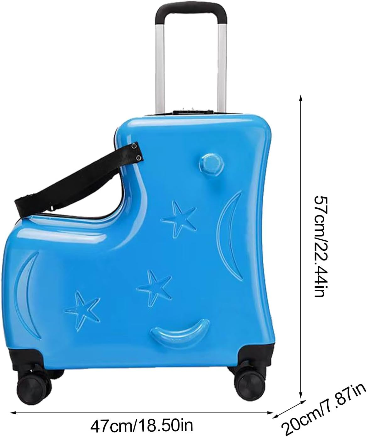 Riding Luggage for Kids - Interactive Tram Suitcase | Malima 20 Inch with Secure Lock, Seat Belt, Handlebar and Foot Rest - Fun and Practical Luggage for Traveler, Lake Blue, Consulte La Descripci&oacute;n image number 5