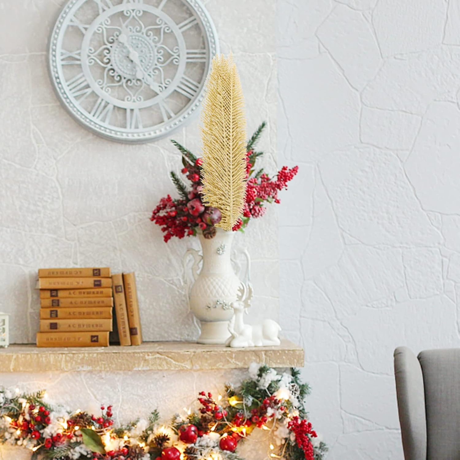 DECHOUS 10Pcs Glitter Leaves for Christmas Party Decoration Foil Artificial Leaves for Holiday Ornaments for Wreaths Garlands and Floral Arrangements image number 6