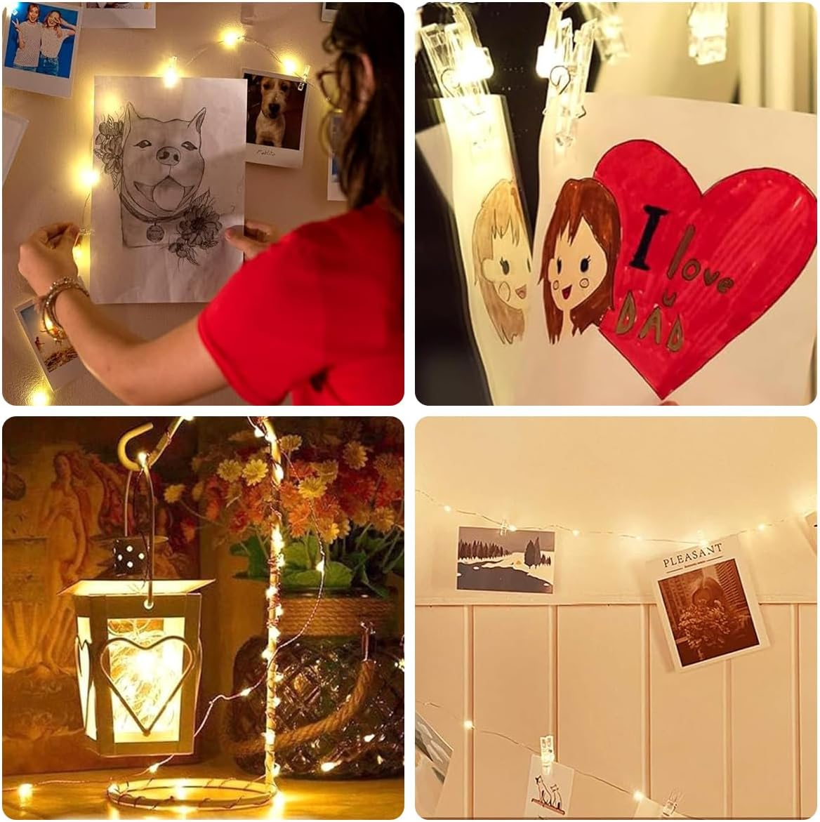Fairy Lights 10 M 100 LED Photo String with 50 Clips Battery Powered Waterproof Timer for Bedroom Christmas Diwali Wedding Party Decorations Warm White (Cards Are Not Included) image number 6