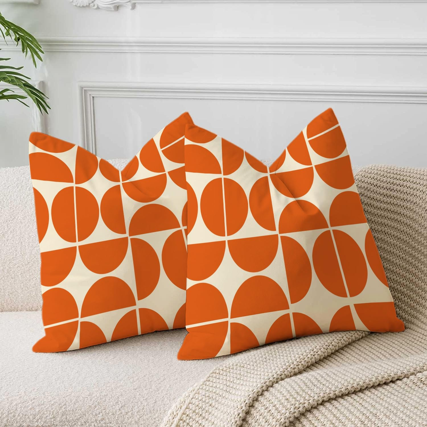 Orange Mid Century Pillow Covers 70S 80S Retro Throw Pillow Covers Morden Abstract Geometric Decorative Square Cushion Case for Sofa Bedroom Car 18X18 Inch image number 2