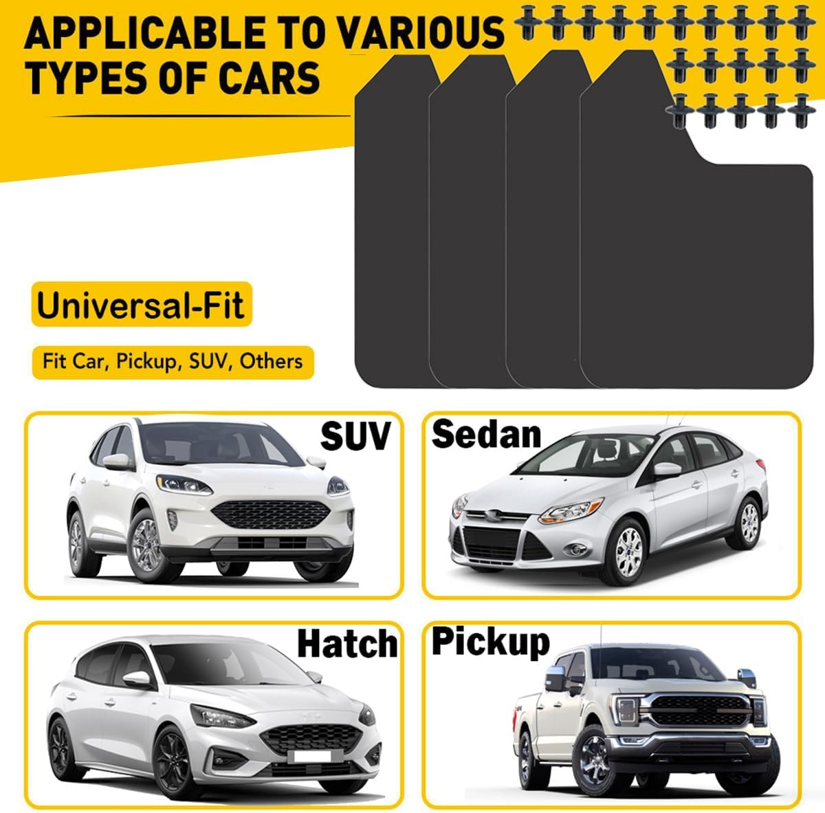 AUTOXBERT 4PCS Universal Mud Flaps Splash Mudguards for Car Pickup SUV Van Truck Mudflaps Guards Dirty Traps Fender Flares Flexible Bendable Mudguards Panels All Weather Fender image number 2