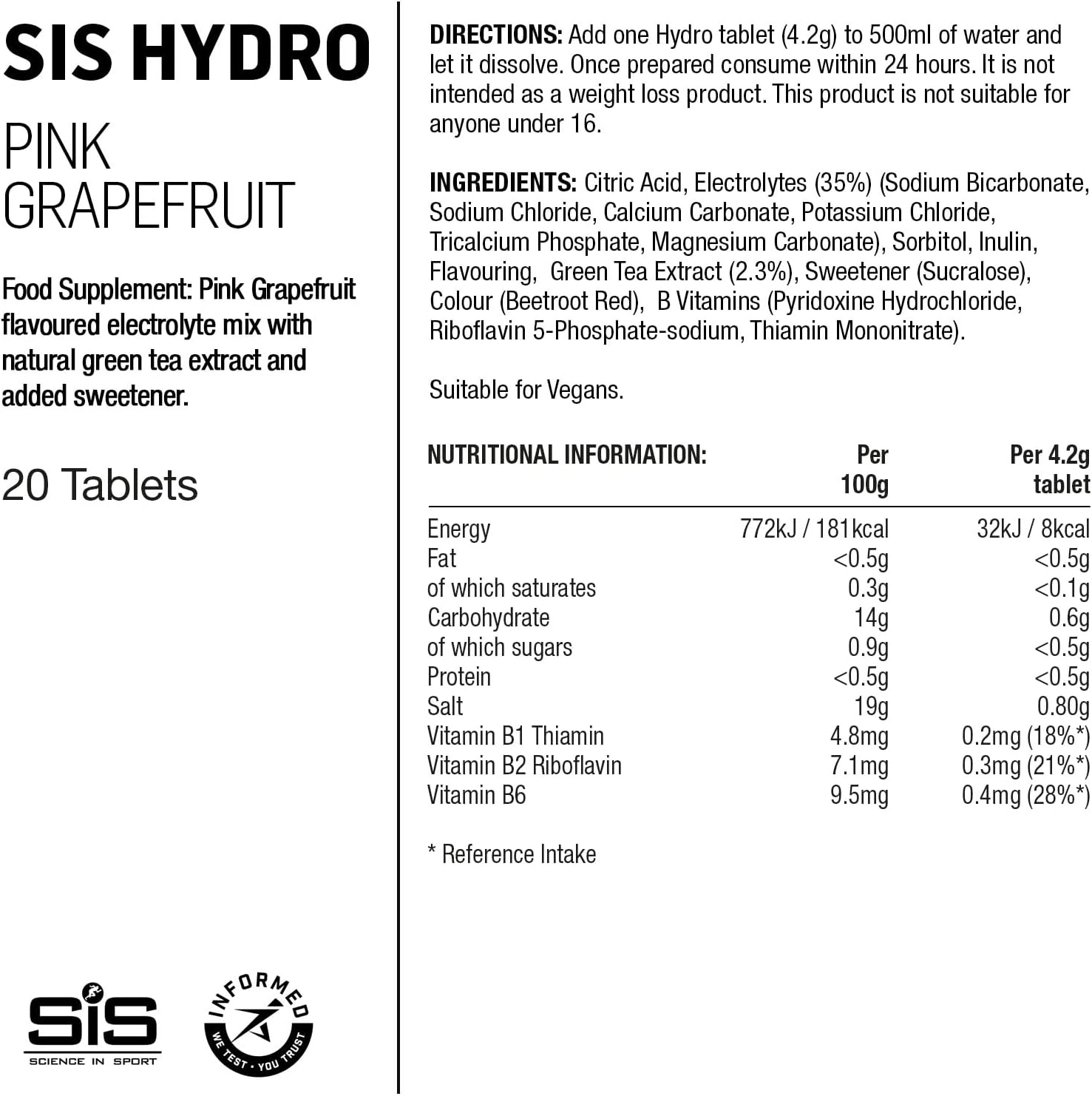 Science in Sport Hydro Electrolyte Tablets - Sugar Free Hydration Tablets, Essential Electrolytes to Reduce Fatigue & Aid Rehydration, Gluten Free, Pink Grapefruit Flavour, 20 Servings, 1 Pack image number 5