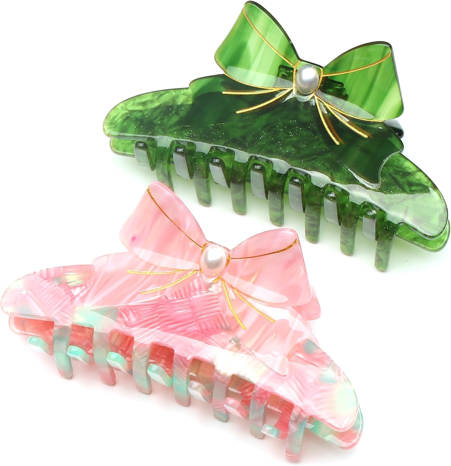 Qingoo Large Green Cellulose Acetate Bow Hair Clip Beautiful Hair Clip Women'S Hair Accessories Headdress Elegant Hair Accessory Long Hair 1 Piece (11 X 4.7 Cm, Light Green)
