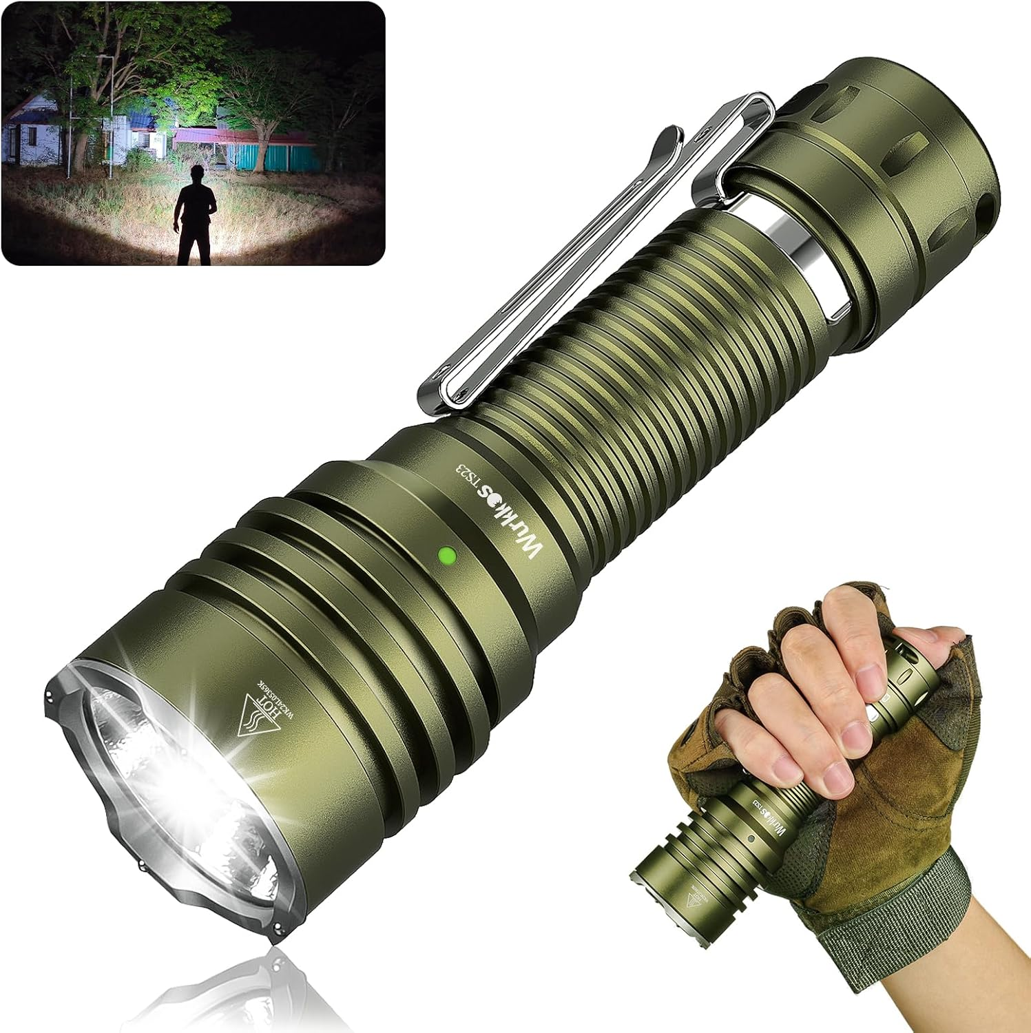 Wurkkos TS23 Flashlight,5000 High Lumens Rechargeable Flashlight,70.3 HI LED 482M Attack Head LED Flashlights,Ip68 Waterproof Flashlights for Emergency,Repair,Camping,Hiking(Olive Green)