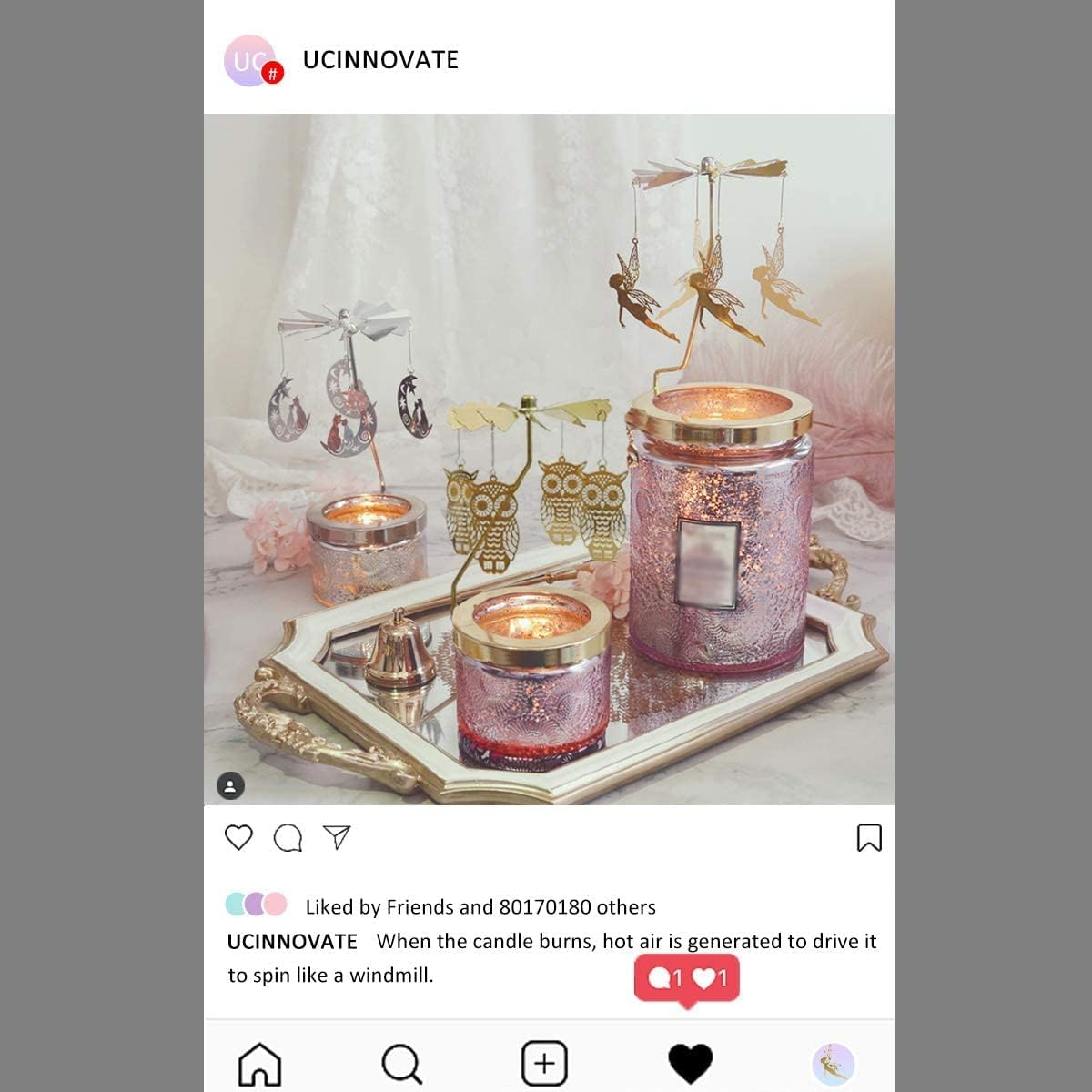 UCINNOVATE Candle Holder, Rotary Tea Light Candlestick Holders, Romantic Rotation Carousel Home Party Decor Gift (Owl) image number 3