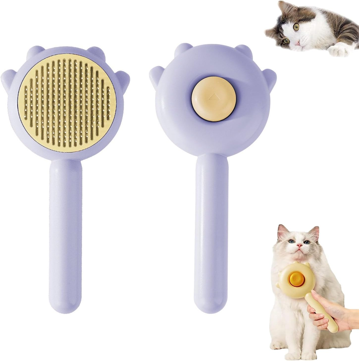 Spacebuyer Awishday Cat Brush Awishday Pet Hair Cleaner Brush Cuddles and Meow Brush Cat Brush with Release Button Pet Hair Cleaner Brush for Cats Dogs (Yellow)