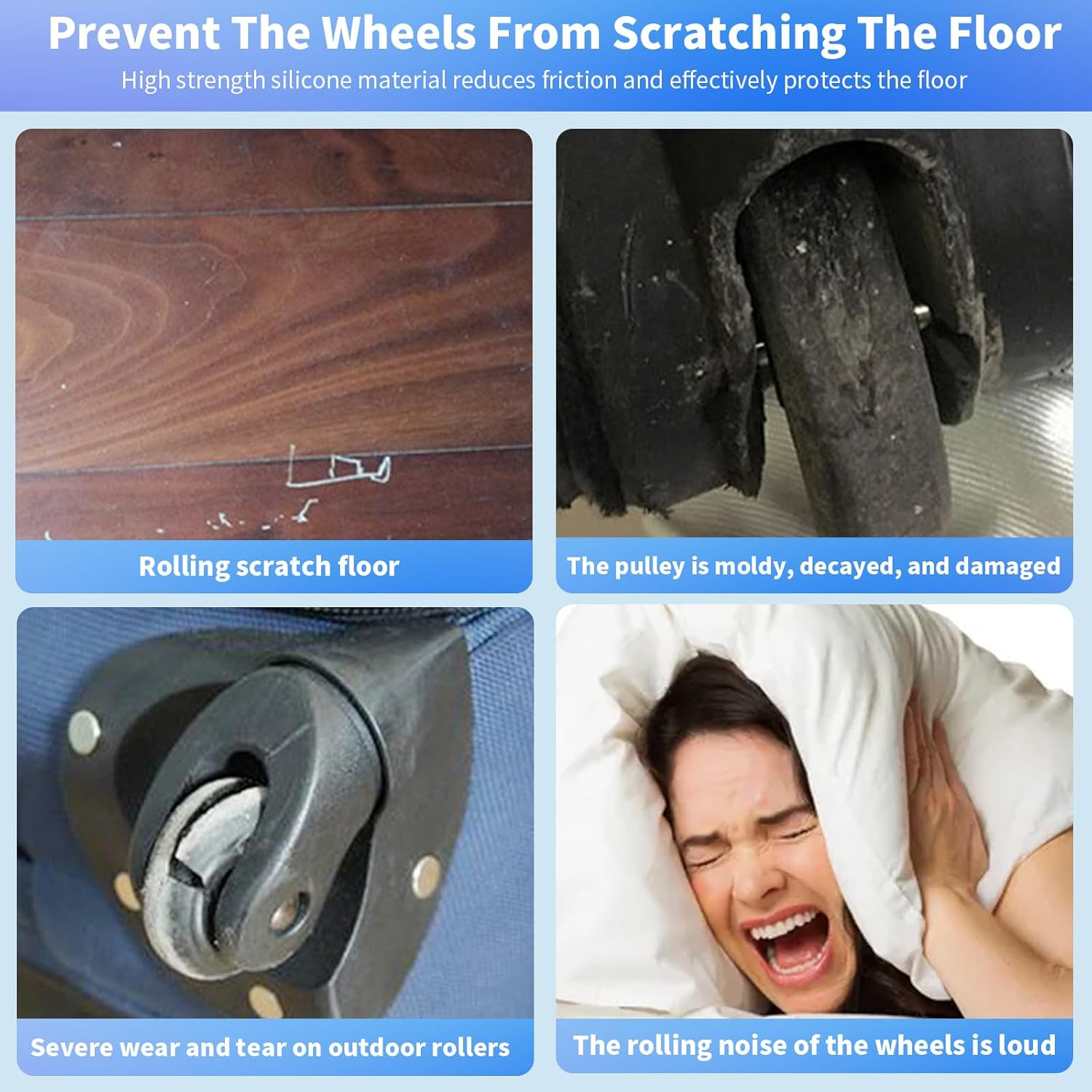 16 PCS Silent Luggage Wheel Protection Covers - Universal Anti-Scratch, Reduce Noise for Most 8-Spinner Wheels (Grey) image number 4