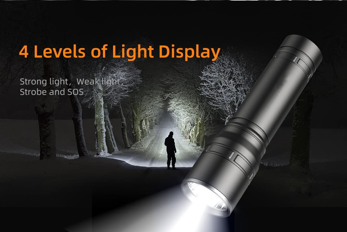 LED Flashlight, USB Rechargeable Flashlights, Bright Lightweight Flash Light, 4 Modes Tactical Waterproof Handheld Flashlight for Camping, Running, Hiking and Emergencies (Black) image number 5