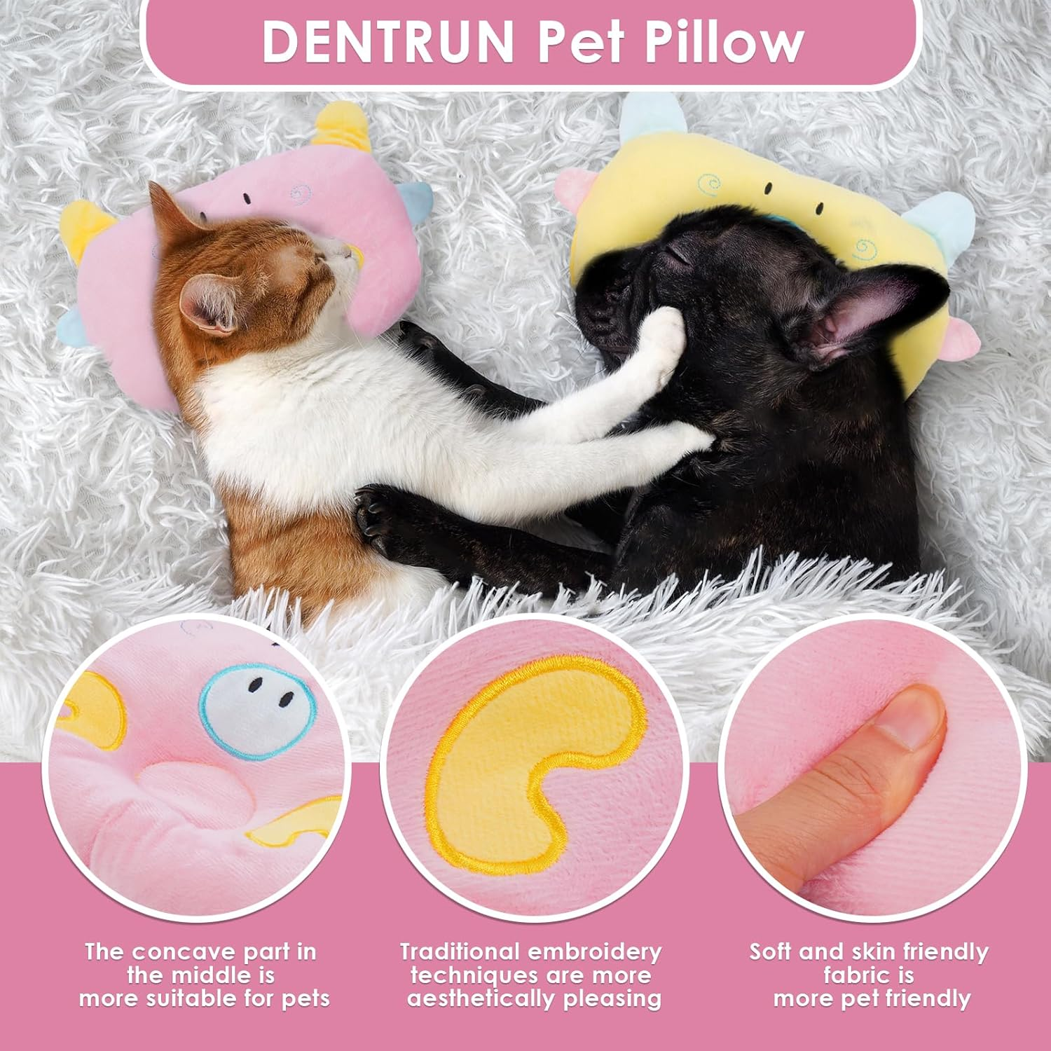 DENTRUN Cushion for Cats, Neck Cushion, Cushion for Cats, Washable, Dog Cushion, Small Dogs, Plush Toy, Cat Cuddly Toy
