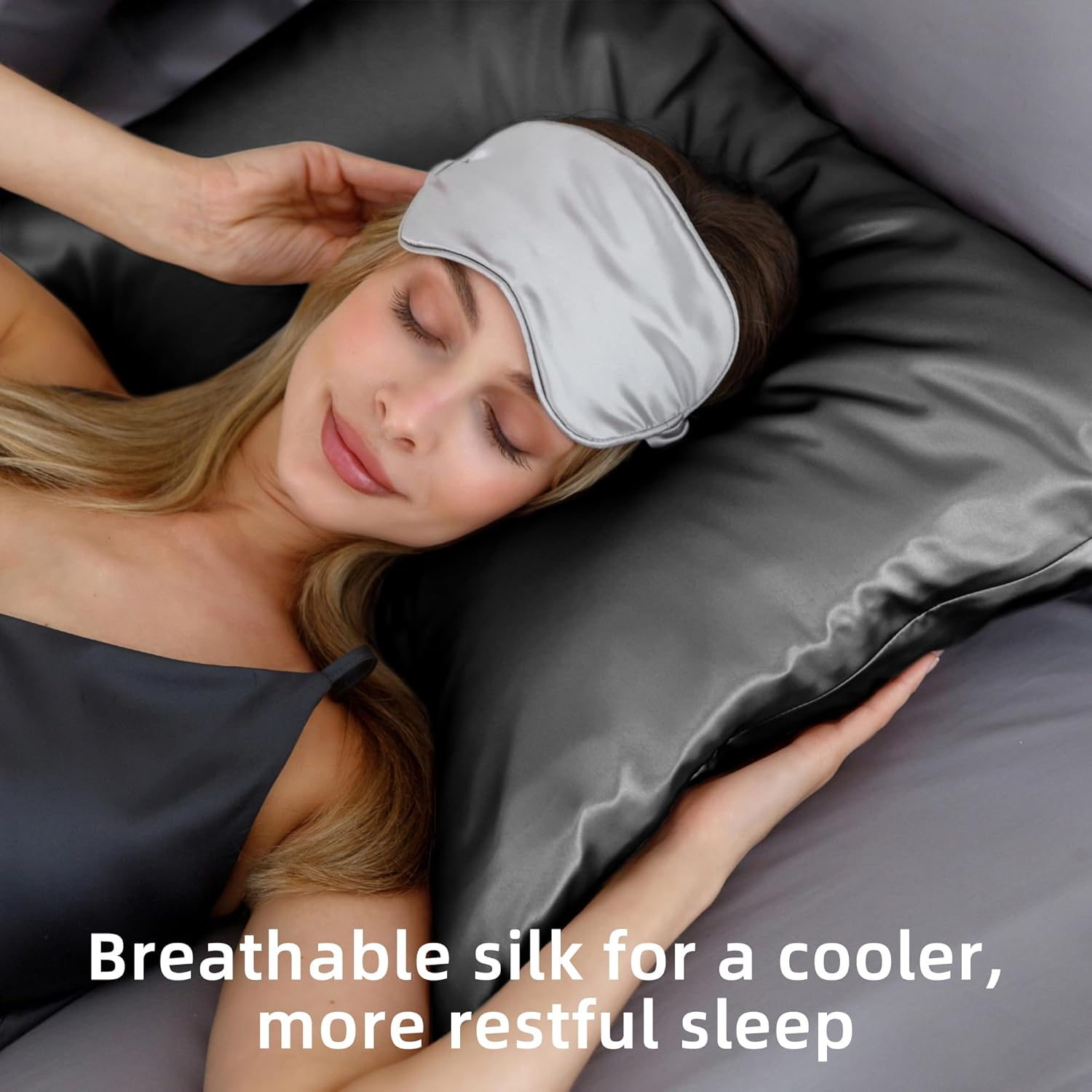 LINENOVA 100% Mulberry Silk Pillowcase for Hair and Skin, Both Sides 22 Momme Silk Queen Pillow Cover, Smooth Breathable Black Pillow Case with Hidden Zipper, Gifts for Women 1 Pack(50 * 75Cm) image number 1