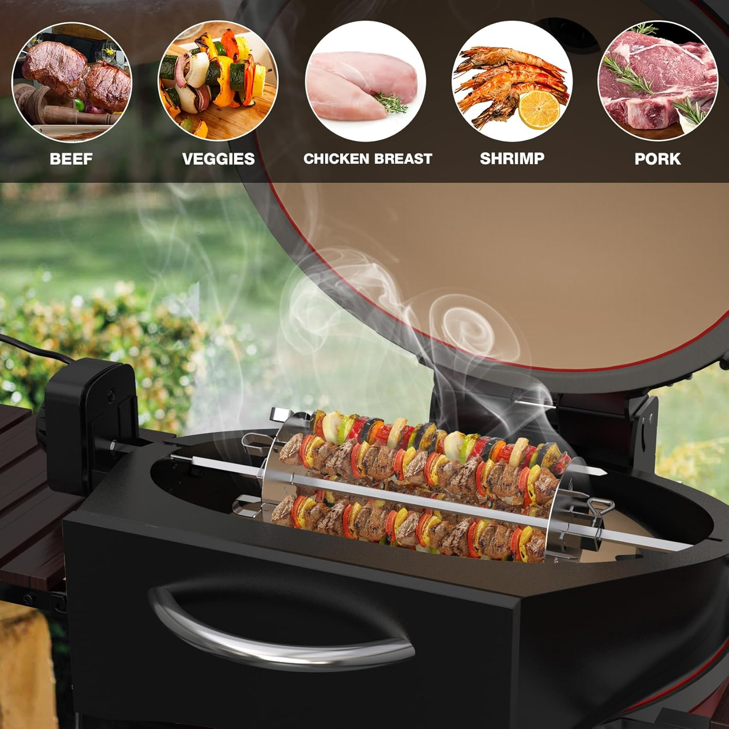 Onlyfire BRK-6038 Stainless Steel Rotating Skewer System Fits for Any Rotisserie Grill Spit Rods image number 1