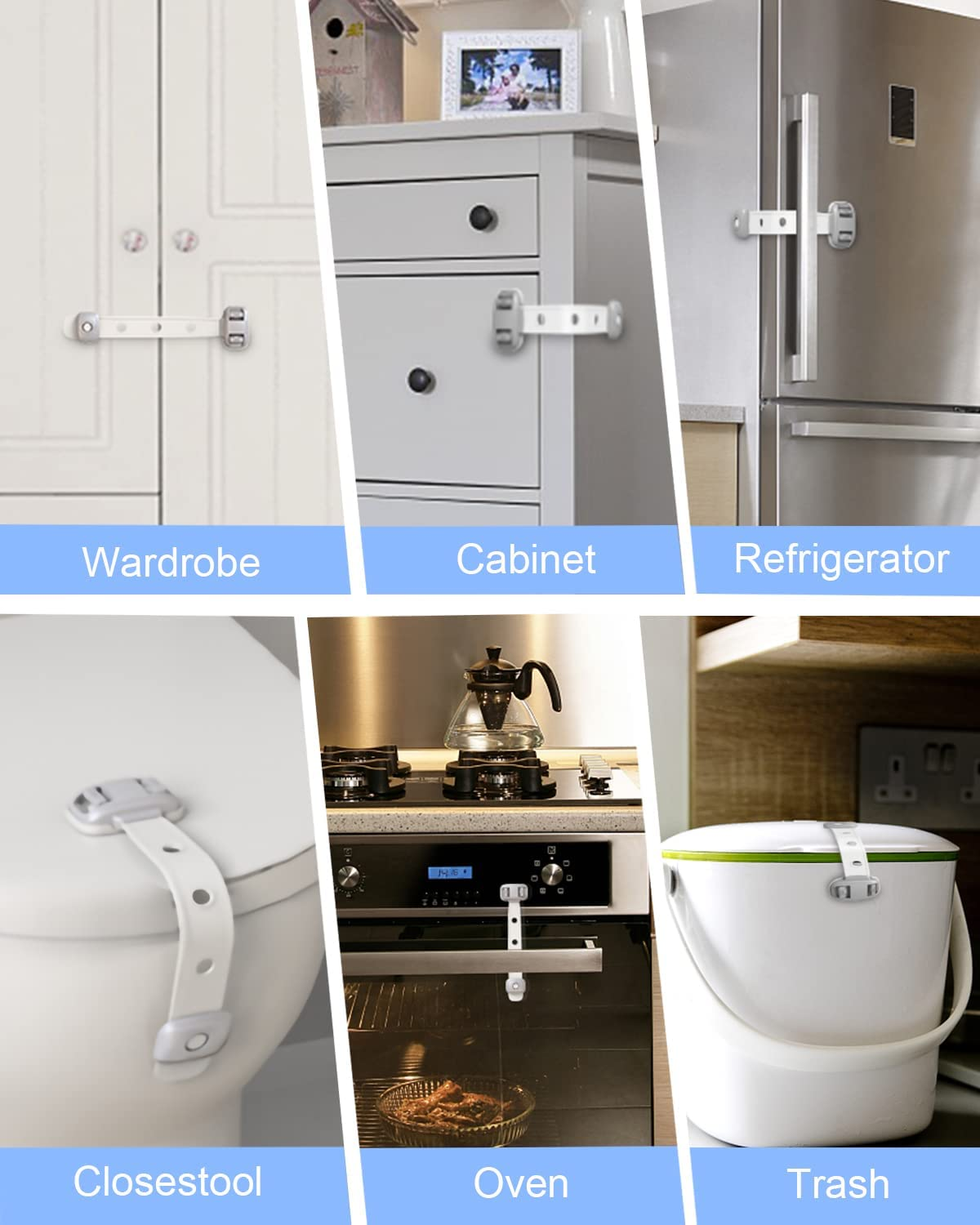 Fridge Locks,Refrigerator Door Lock,Child Proof Safety Cabinet Lock with Strong 3M Adhesives,Fridge Locks for Kids,Adjustable Strap Multi-Purpose for Cabinet,Drawers,Freezer,Oven (2 Count (Pack of 1)) image number 2