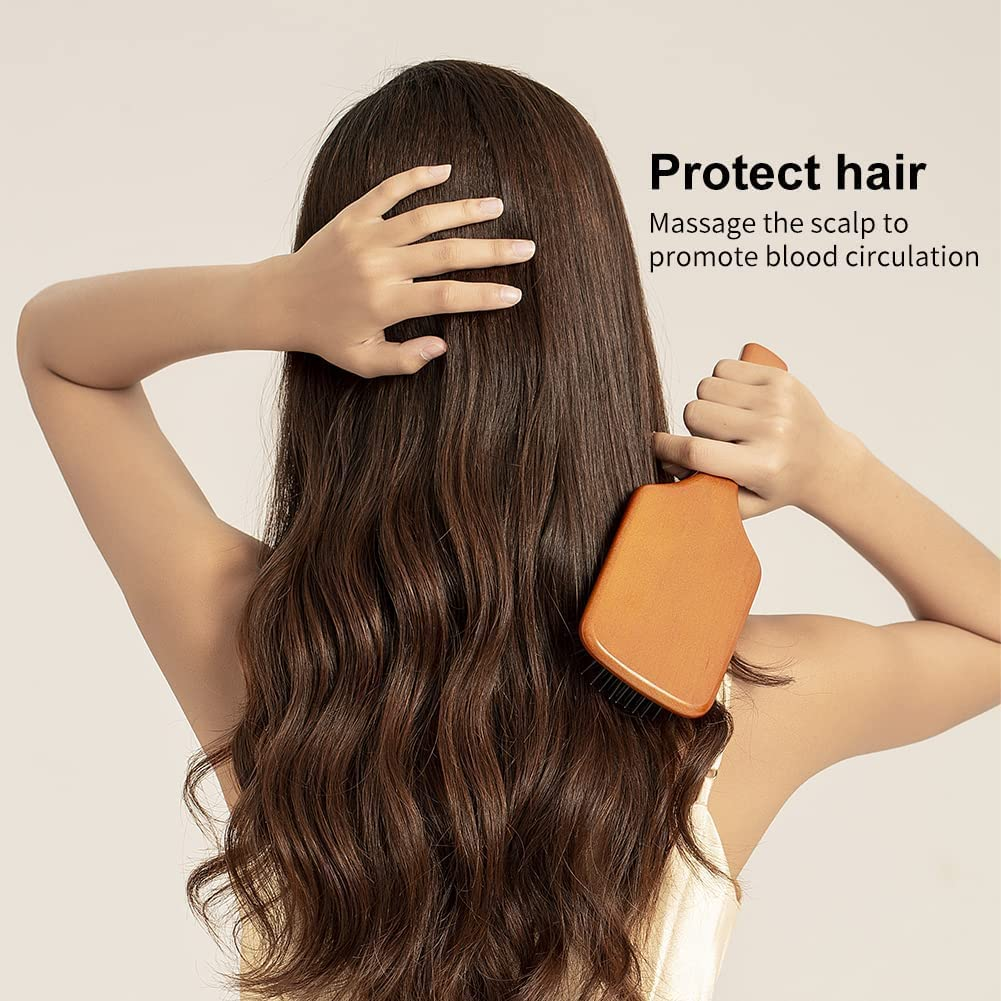 Paddle Hair Brush for Detangling, Wooden Hairbrush,Hairbrush Set with Air Cushion, Spa Comb,Reduces Frizz, Massages Scalp,Comb for Women and Men,For Straight Curly Wavy Wet and Dry Hair,Thick or Fine image number 5