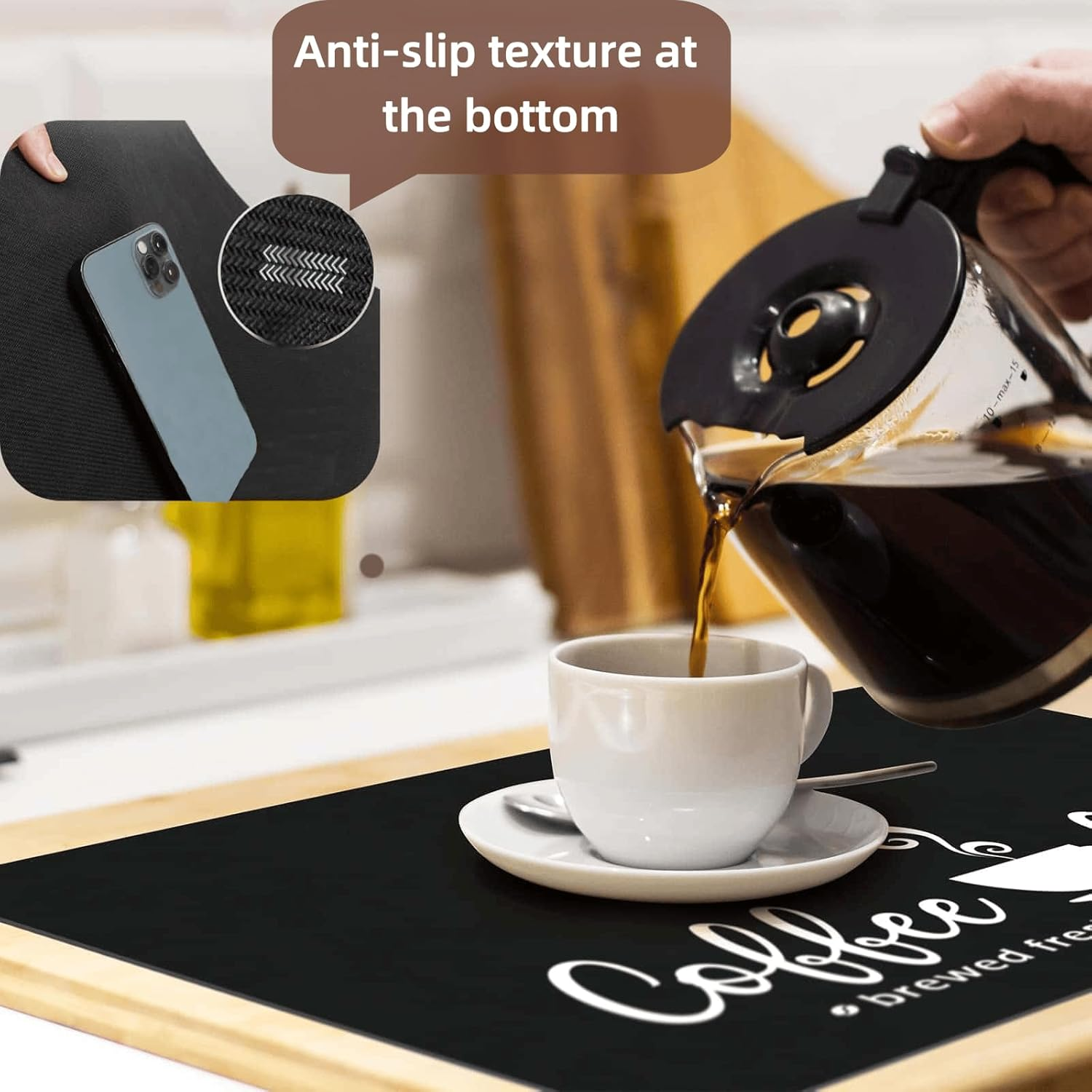 HOLADAWN Non-Slip Coffee Machine Mat, Absorbent Dish Drying Mat for Coffee Bar & Kitchen Counter Accessories
